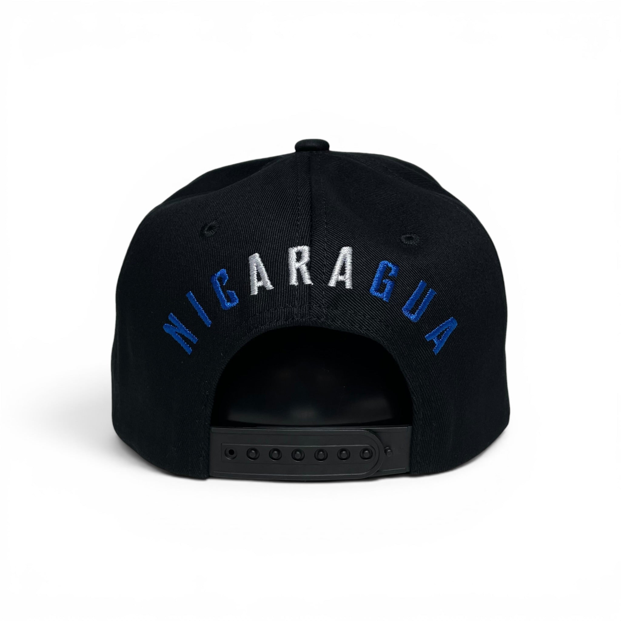 Gorra de Baseball Snapback Negra con Bandera de Nicaragua - Visera Plana