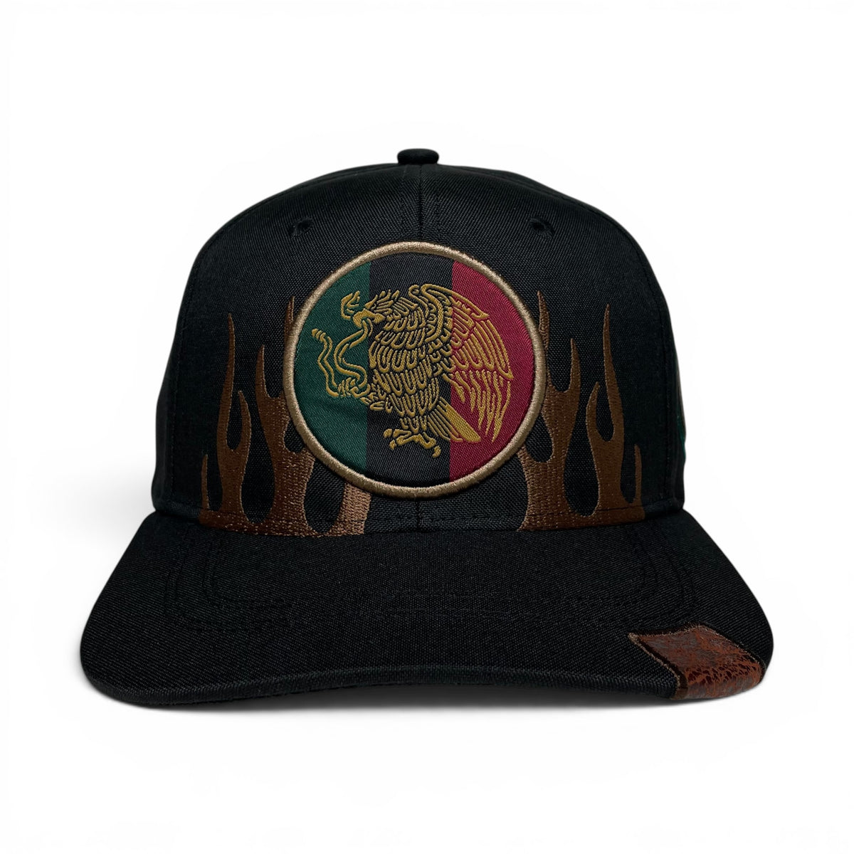 Mexican Eagle Embroidered Snapback Hat, Black Flat Brim