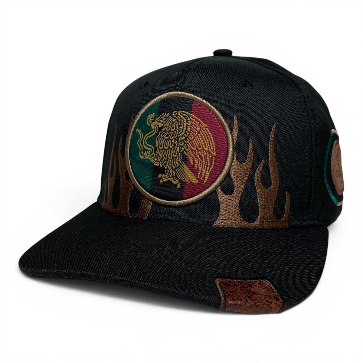 Mexican Eagle Embroidered Black Snapback Hat with Flat Brim