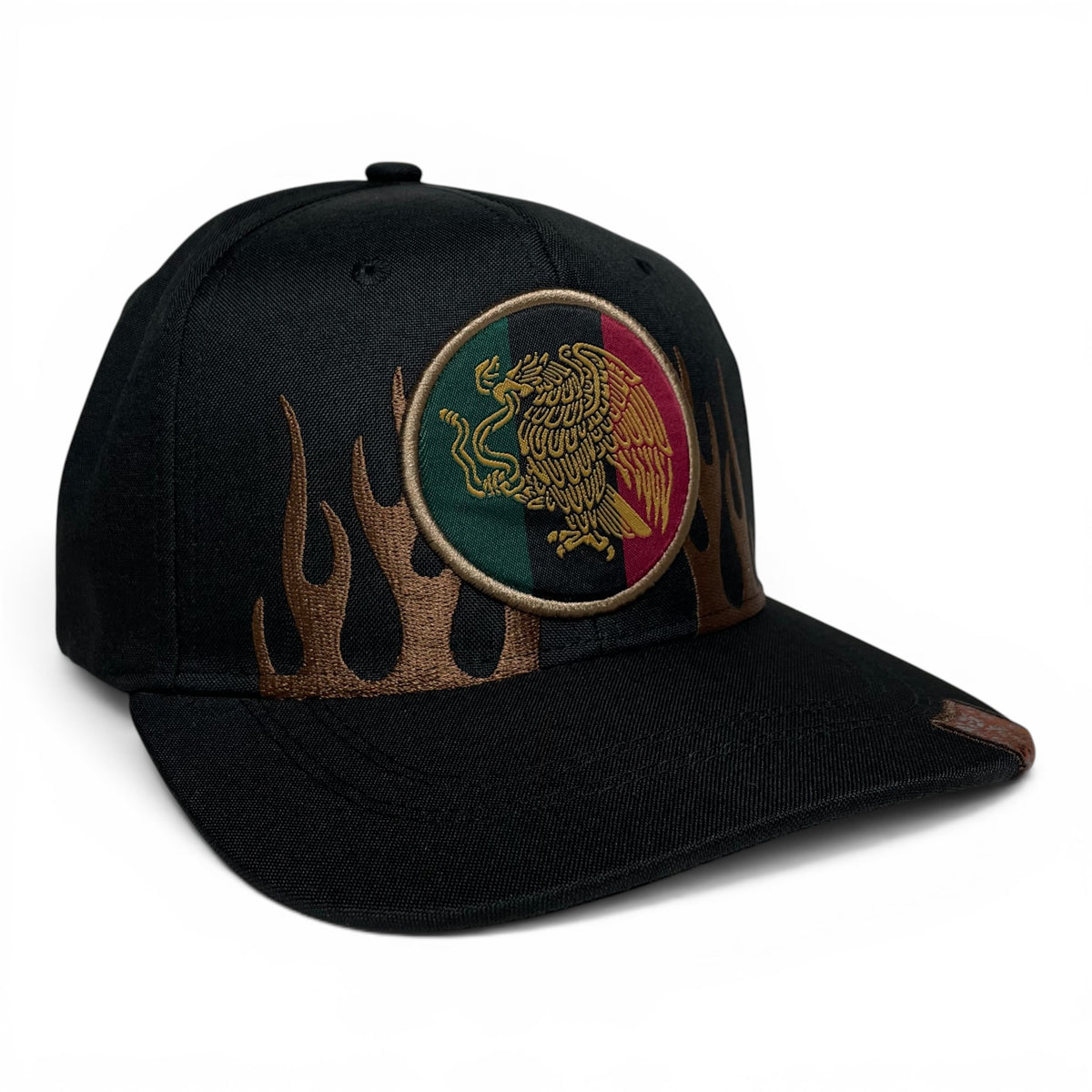 Mexican Eagle Embroidered Snapback Hat, Black Flat Brim