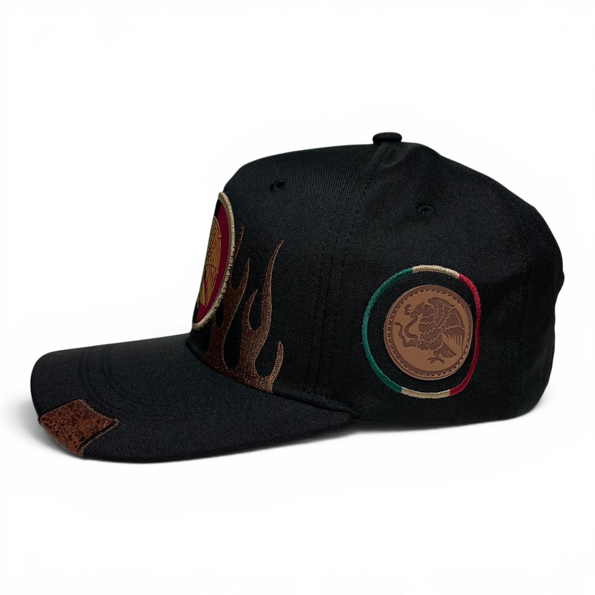 Mexican Eagle Embroidered Snapback Hat, Black Flat Brim