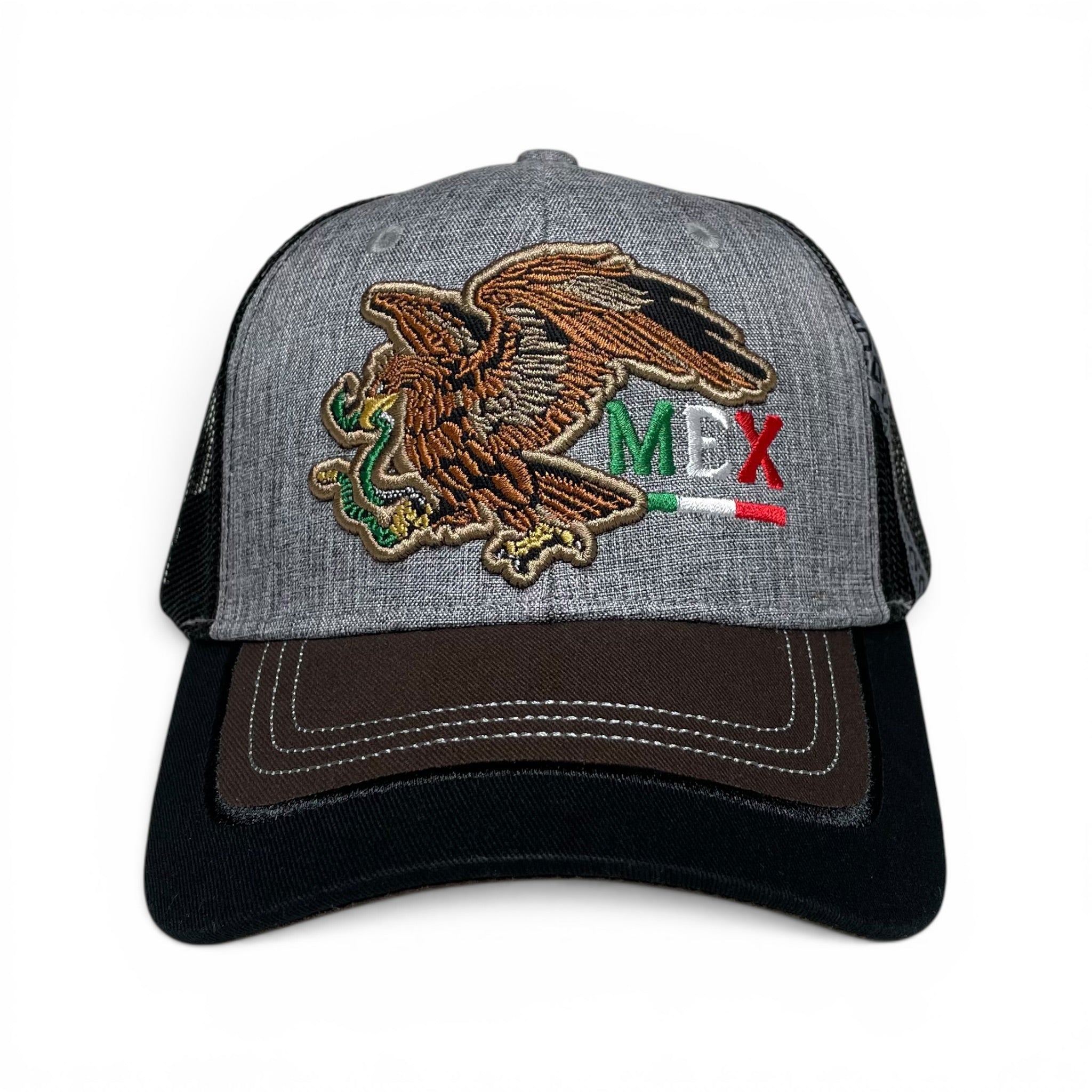 Mexico Eagle Embroidered Snapback Cap, Gray, Curved Brim Western Hat for Men