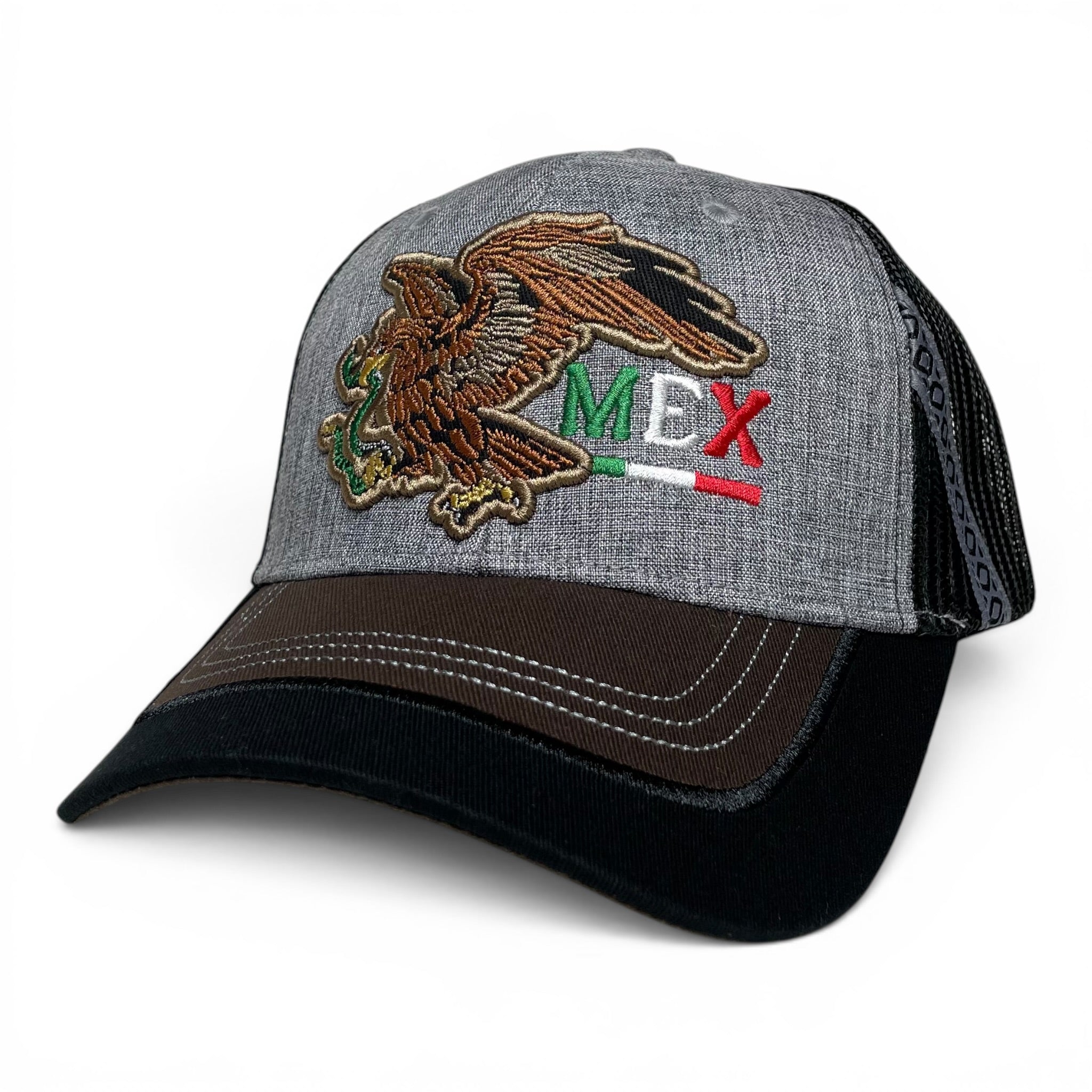 Mexico Eagle Embroidered Snapback Cap, Gray, Curved Brim Western Hat for Men