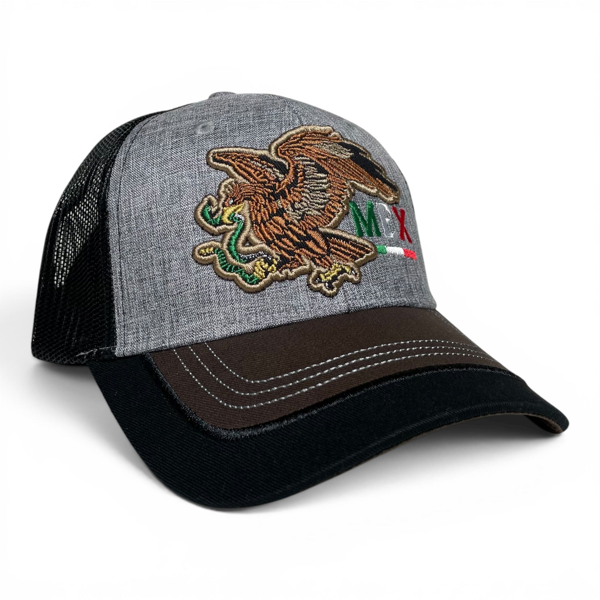 Mexico Eagle Embroidered Snapback Cap, Gray, Curved Brim Western Hat for Men