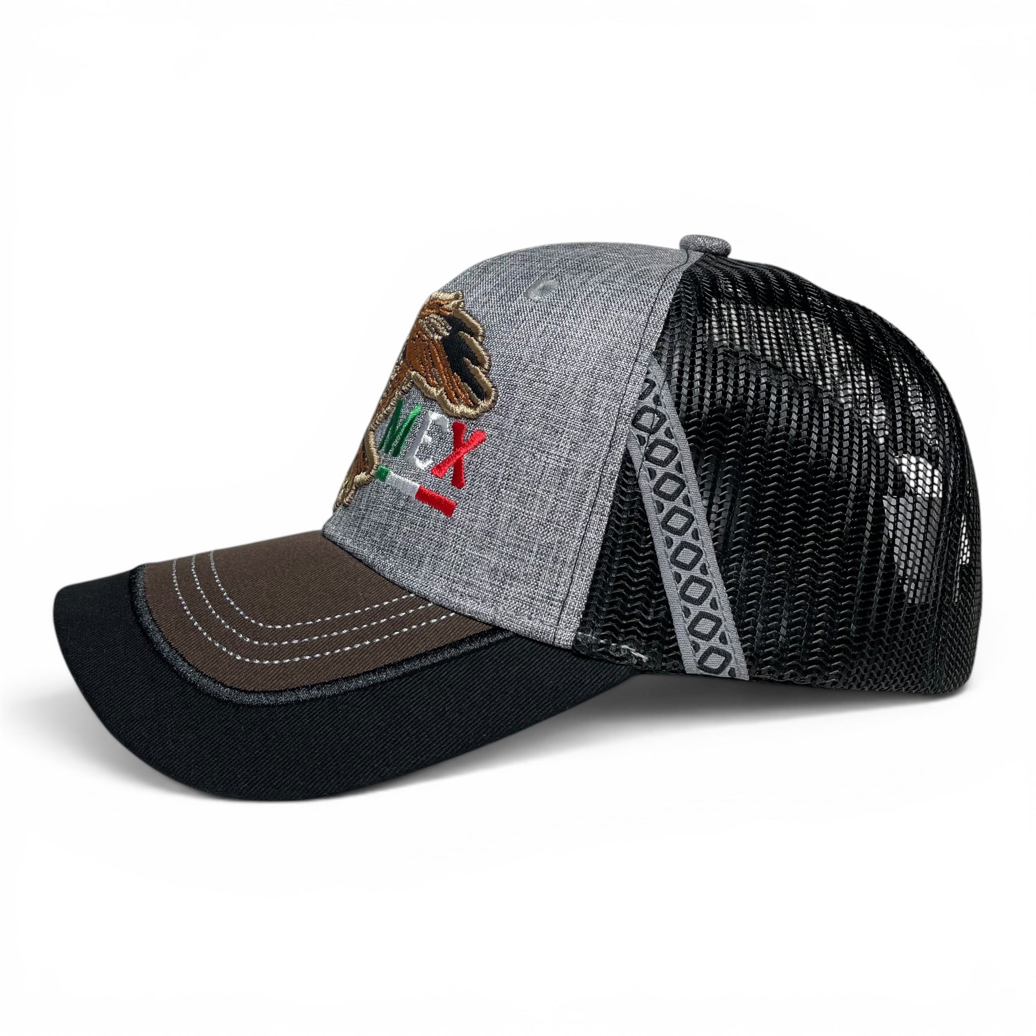 Mexico Eagle Embroidered Snapback Cap, Gray, Curved Brim Western Hat for Men