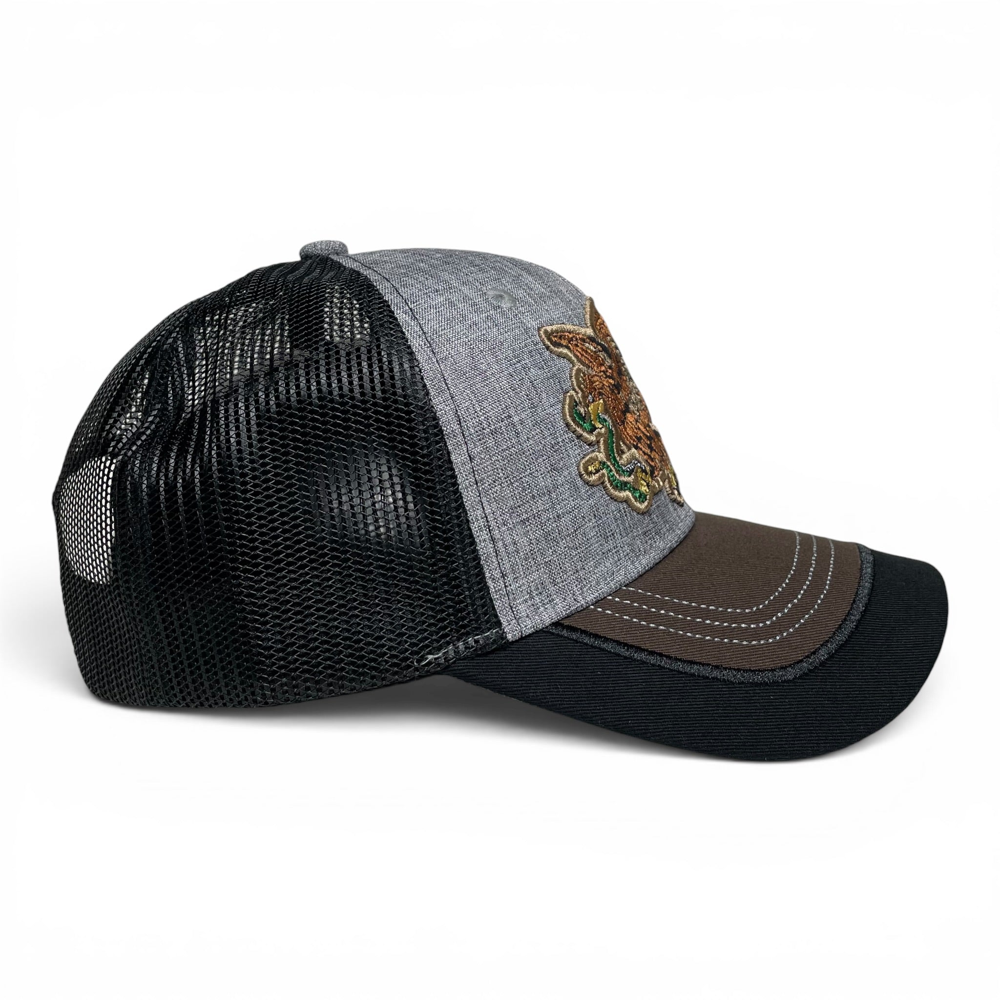 Mexico Eagle Embroidered Snapback Cap, Gray, Curved Brim Western Hat for Men