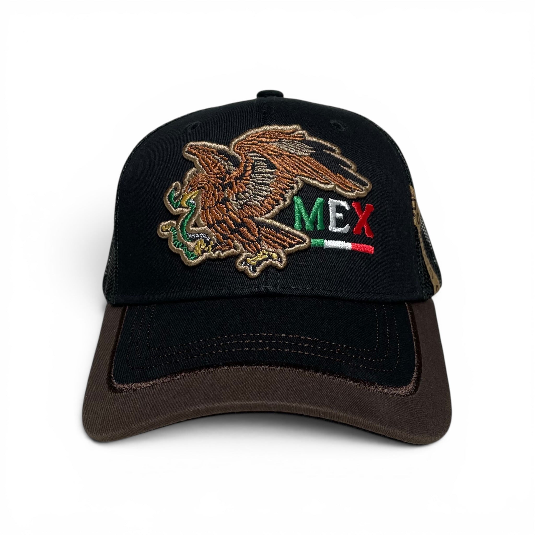 Mexico Eagle Embroidered Snapback Cap, Black, Curved Brim Western Hat for Men