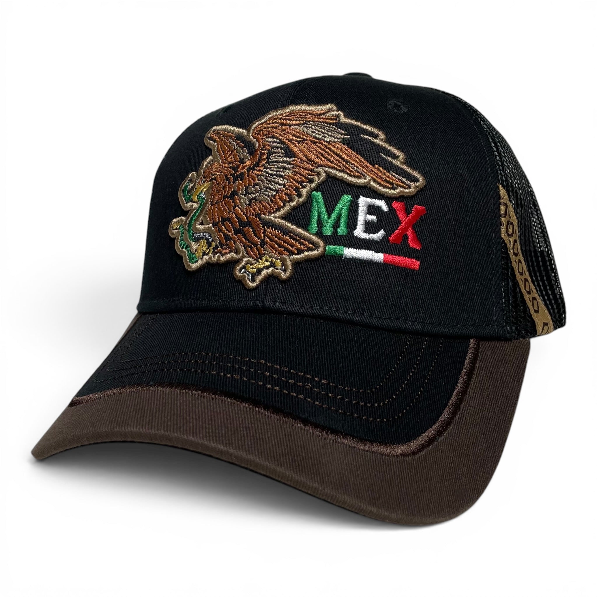 Mexico Eagle Embroidered Snapback Cap, Black, Curved Brim Western Hat for Men
