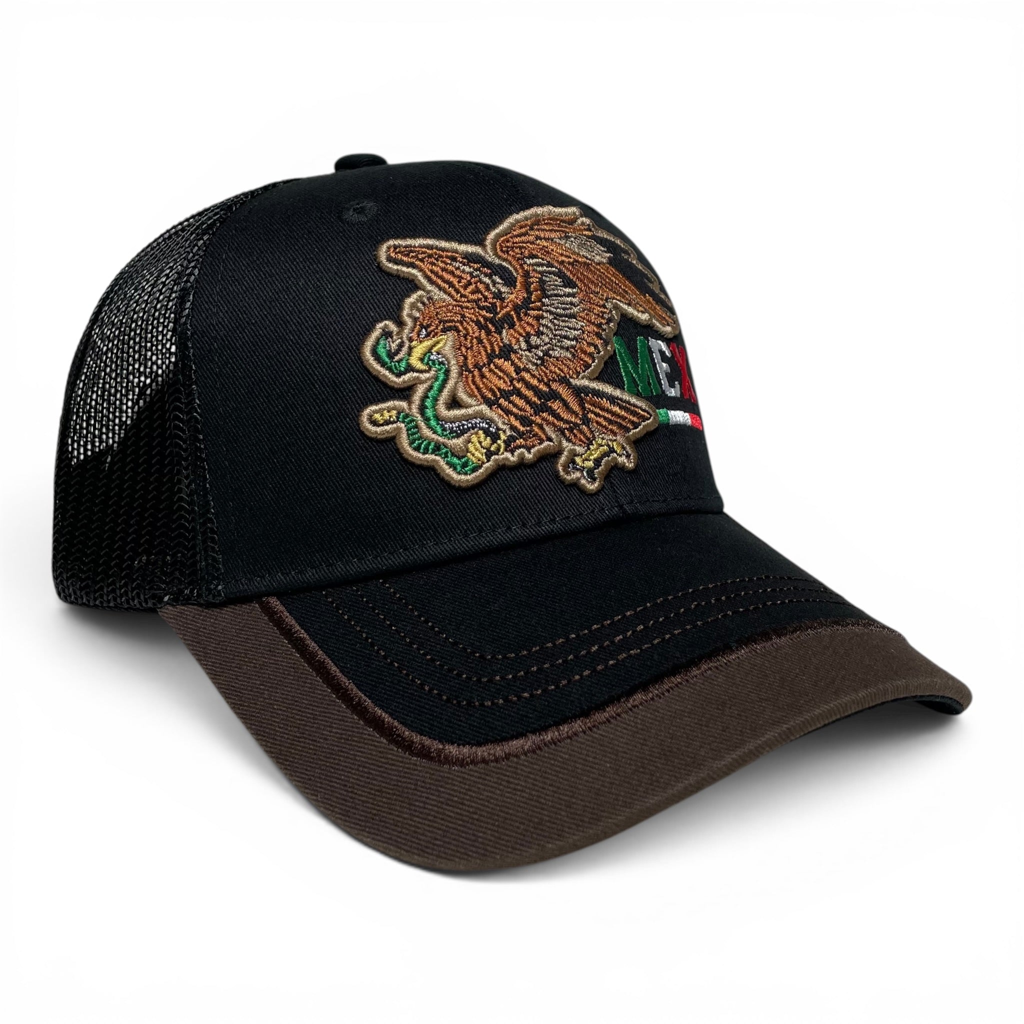 Mexico Eagle Embroidered Snapback Cap, Black, Curved Brim Western Hat for Men