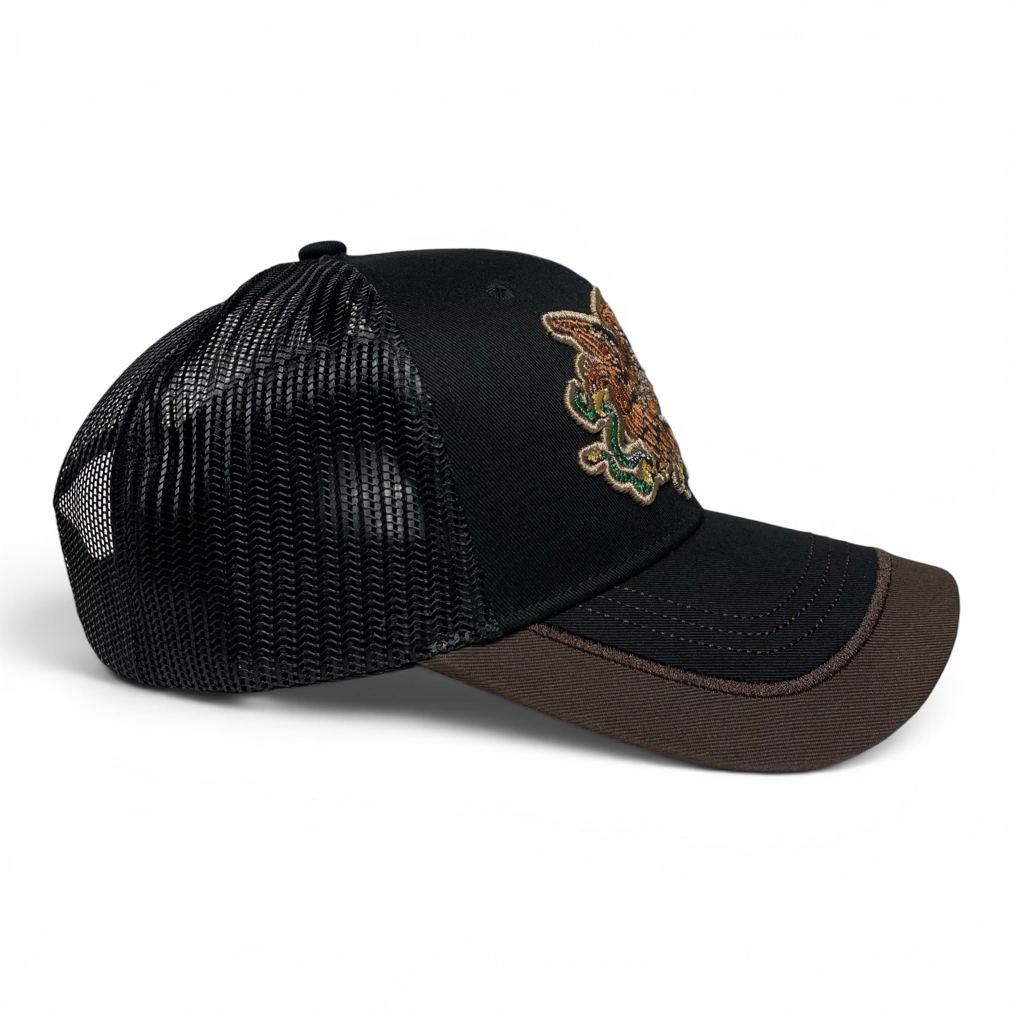 Mexico Eagle Embroidered Snapback Cap, Black, Curved Brim Western Hat for Men
