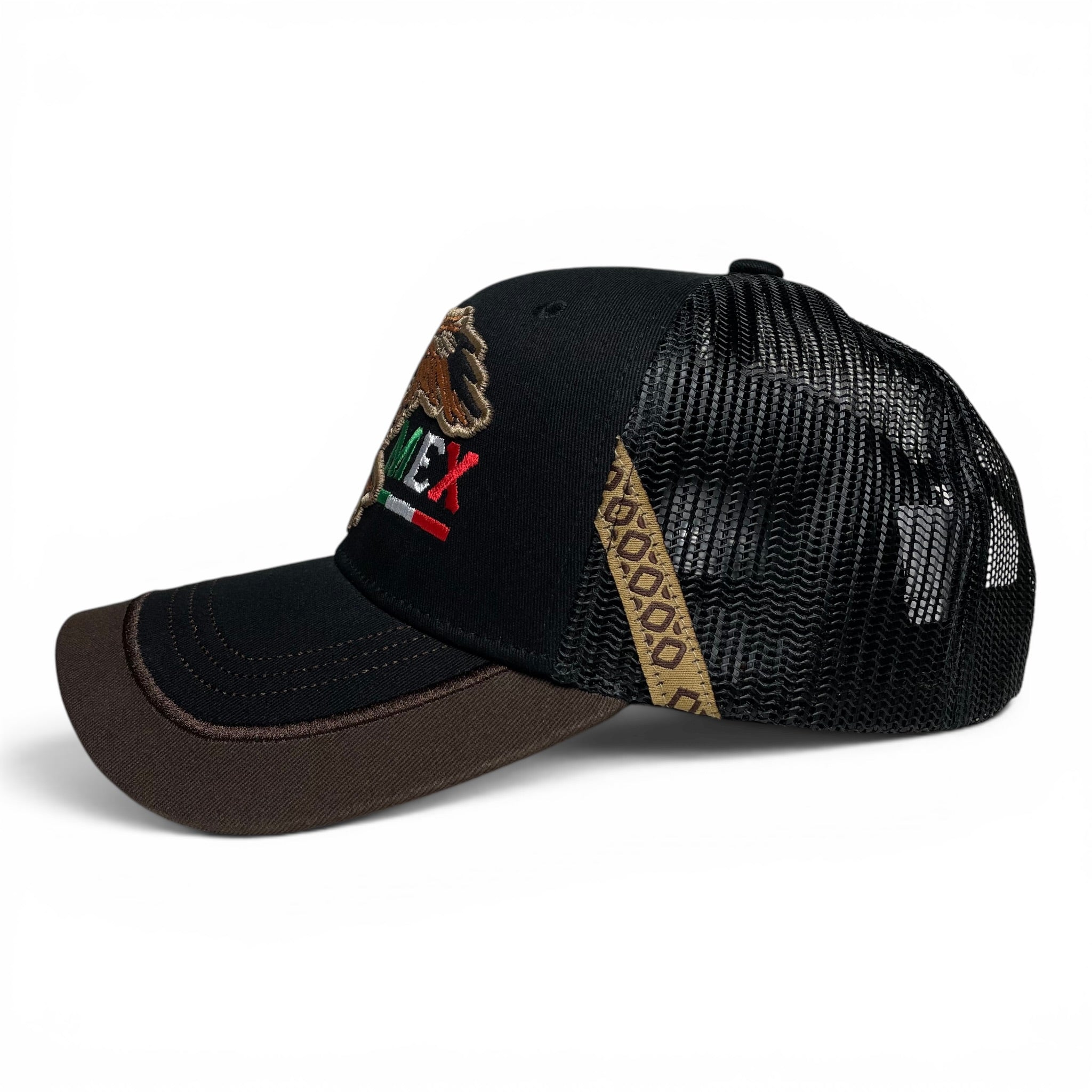 Mexico Eagle Embroidered Snapback Cap, Black, Curved Brim Western Hat for Men