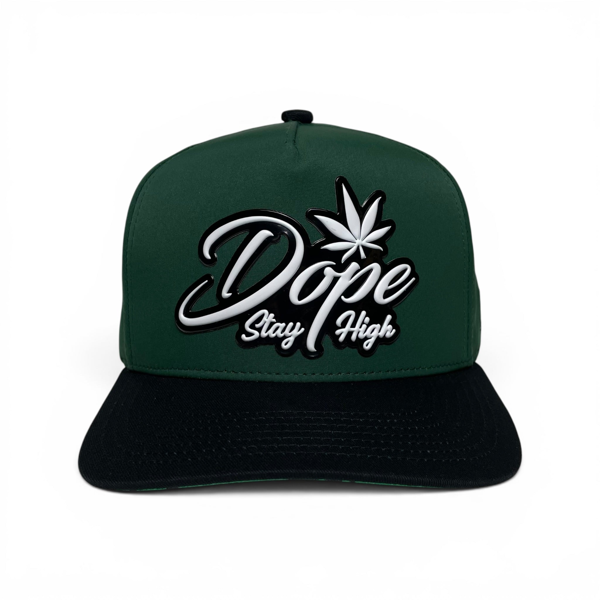 Dope Snapback Baseball Cap, 3D PVC Patch, Flat Brim, Green/Black