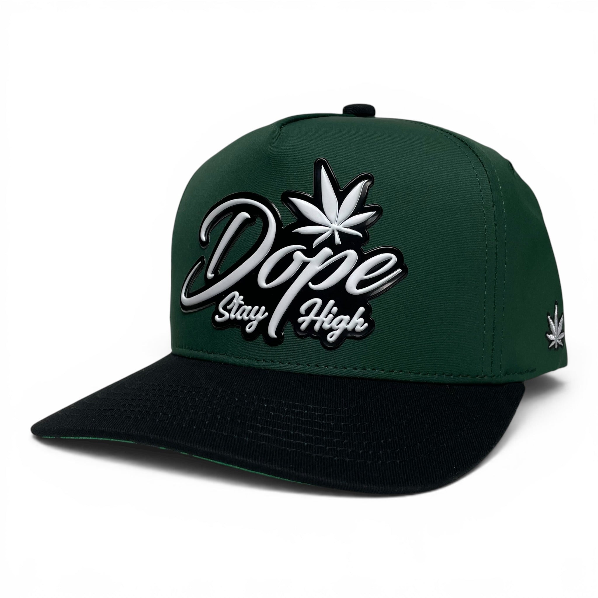 Dope Snapback Baseball Cap, 3D PVC Patch, Flat Brim, Green/Black