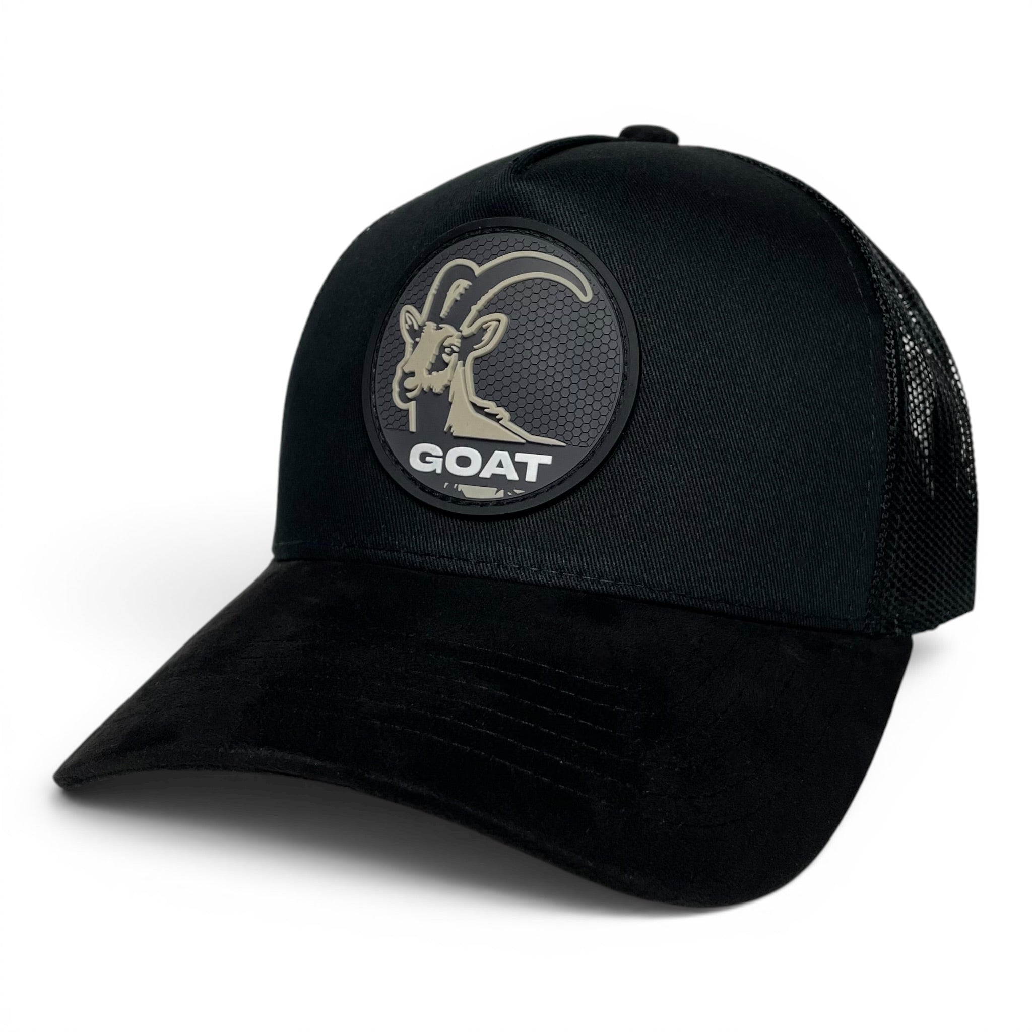 GOAT 3D PVC Patch Snapback Hat, Mesh Back, Suede Brim