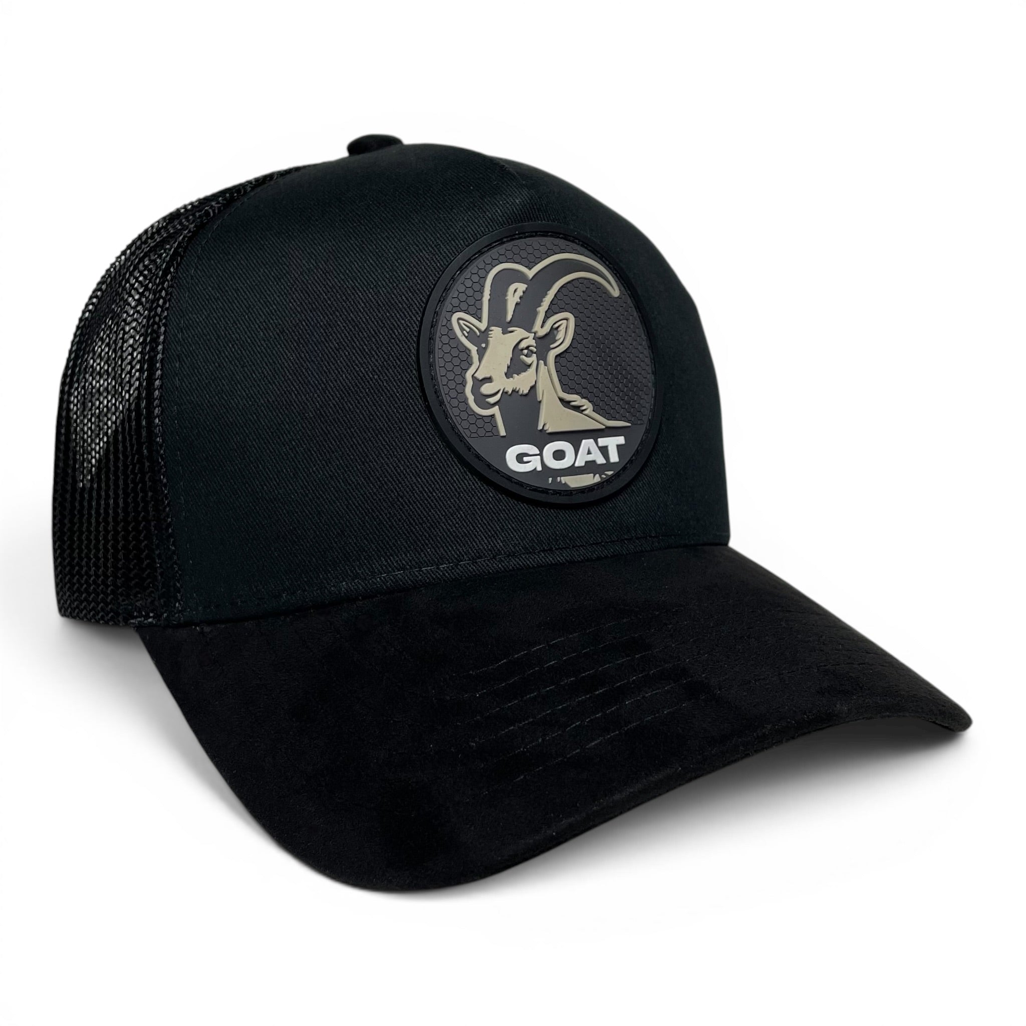 GOAT 3D PVC Patch Snapback Hat, Mesh Back, Suede Brim