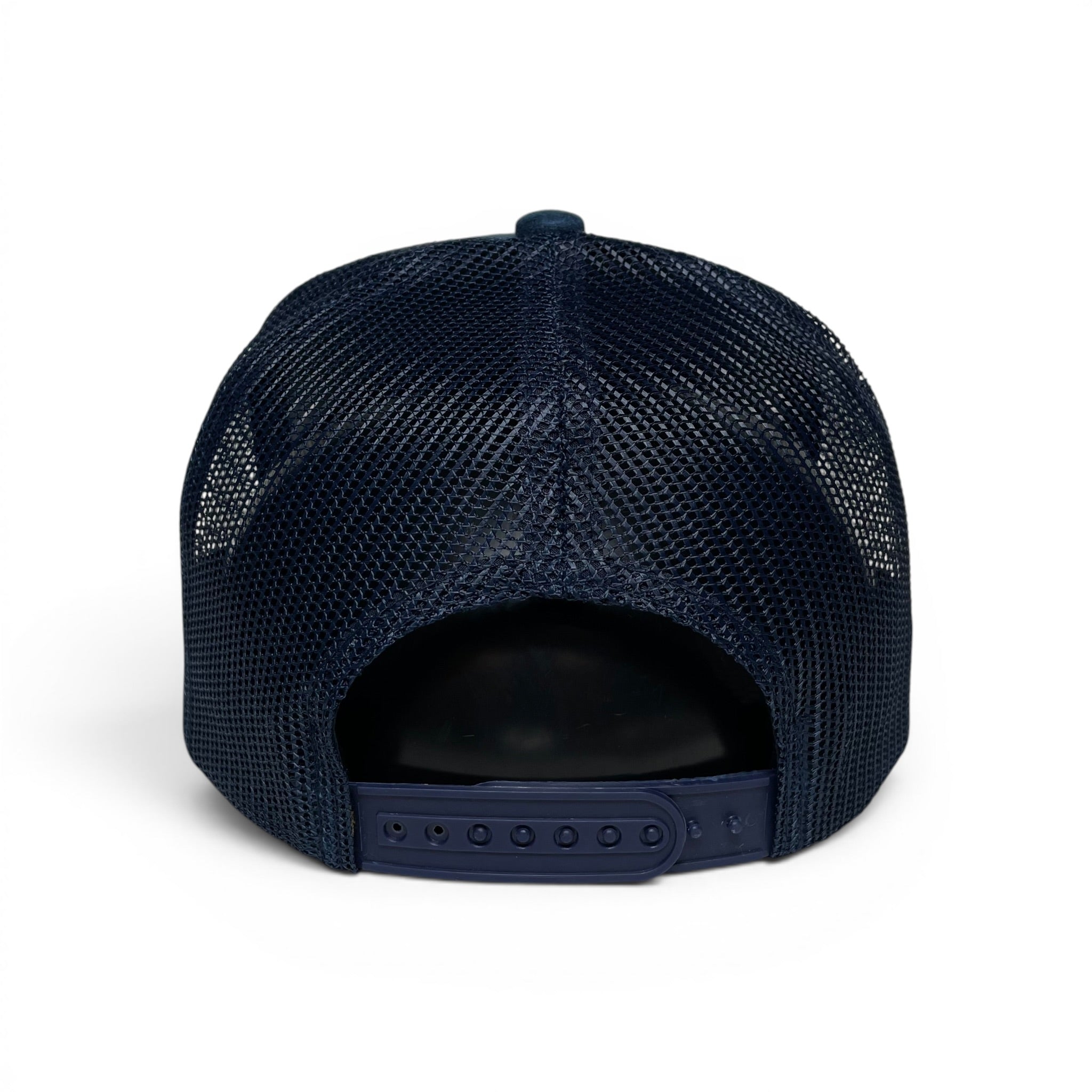 Horse 3D PVC Patch Suede Snapback Hat – Navy Blue, Mesh Back, Curved Brim