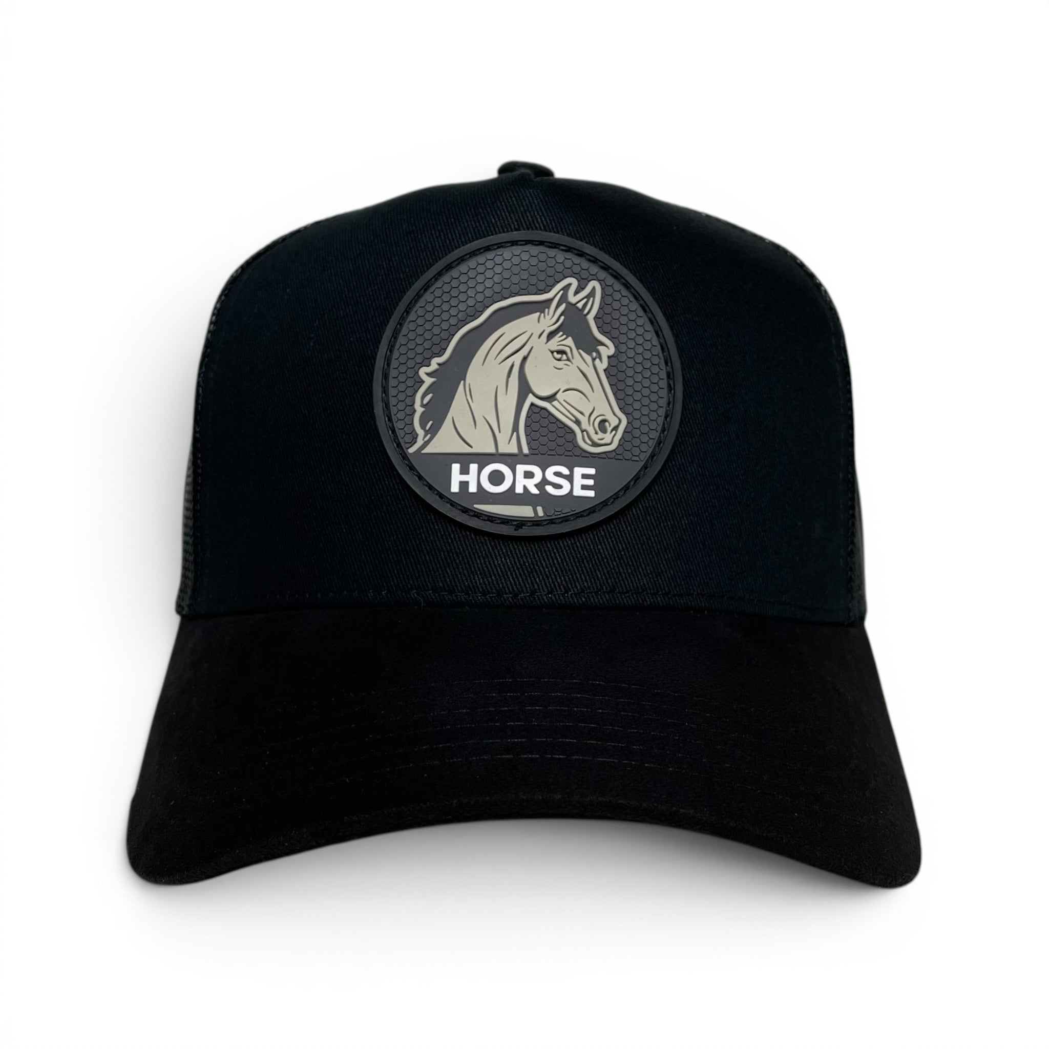 Horse 3D PVC Patch Snapback Hat – Black, Mesh Back, Suede Brim
