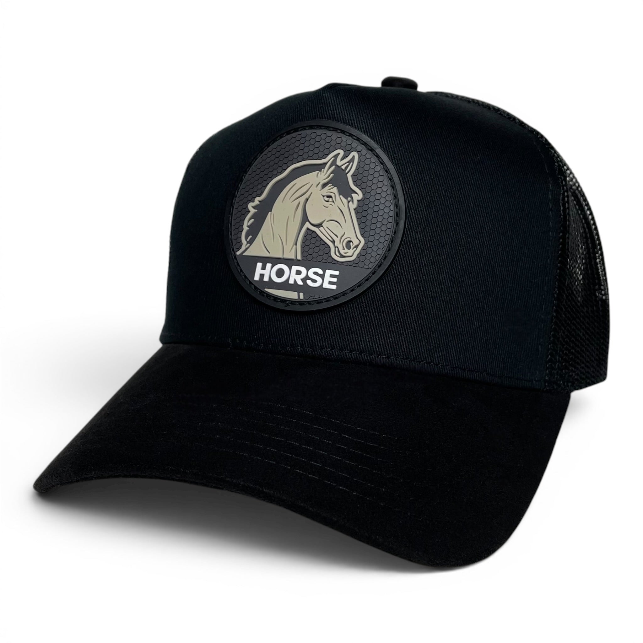 Horse 3D PVC Patch Snapback Hat – Black, Mesh Back, Suede Brim
