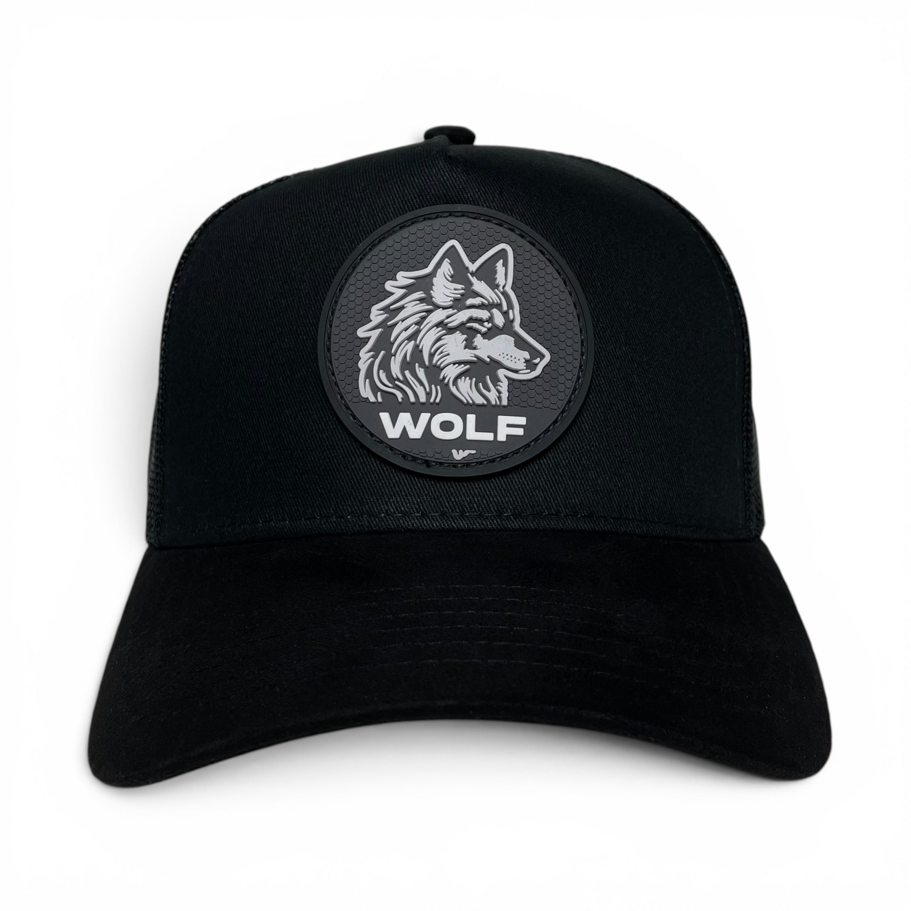 Wolf 3D PVC Patch Snapback Hat – Black, Mesh Back, Suede Brim