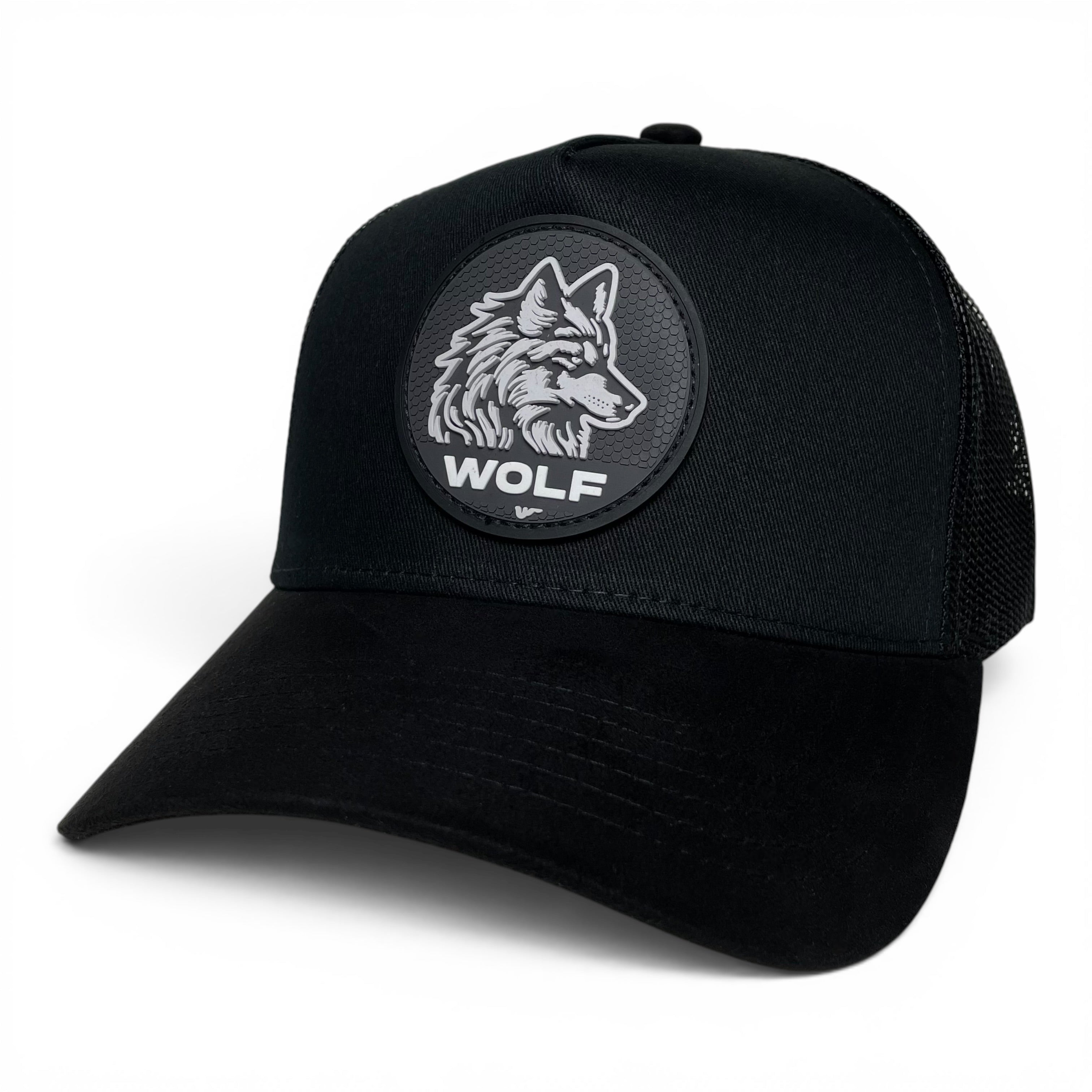 Wolf 3D PVC Patch Snapback Hat – Black, Mesh Back, Suede Brim