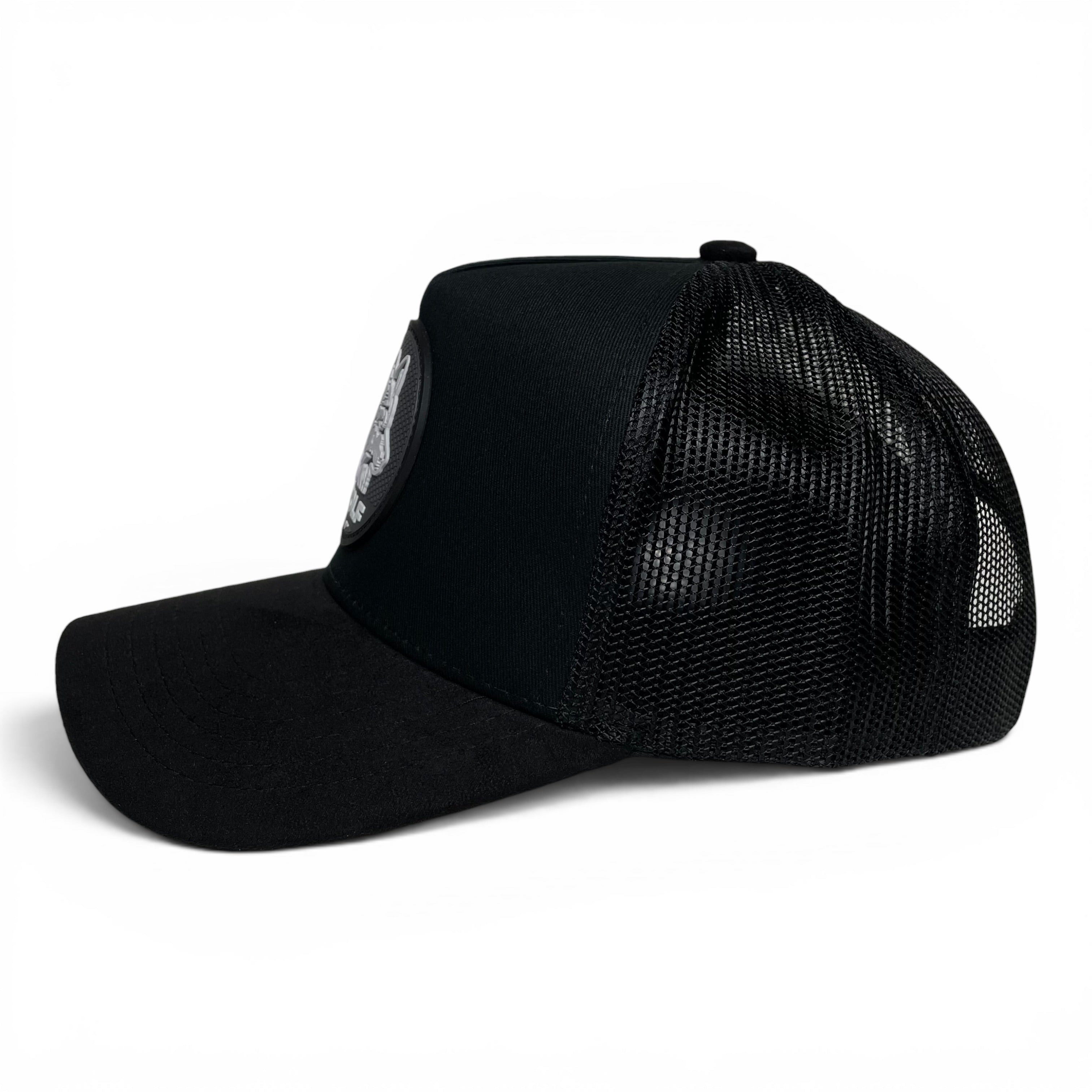 Wolf 3D PVC Patch Snapback Hat – Black, Mesh Back, Suede Brim