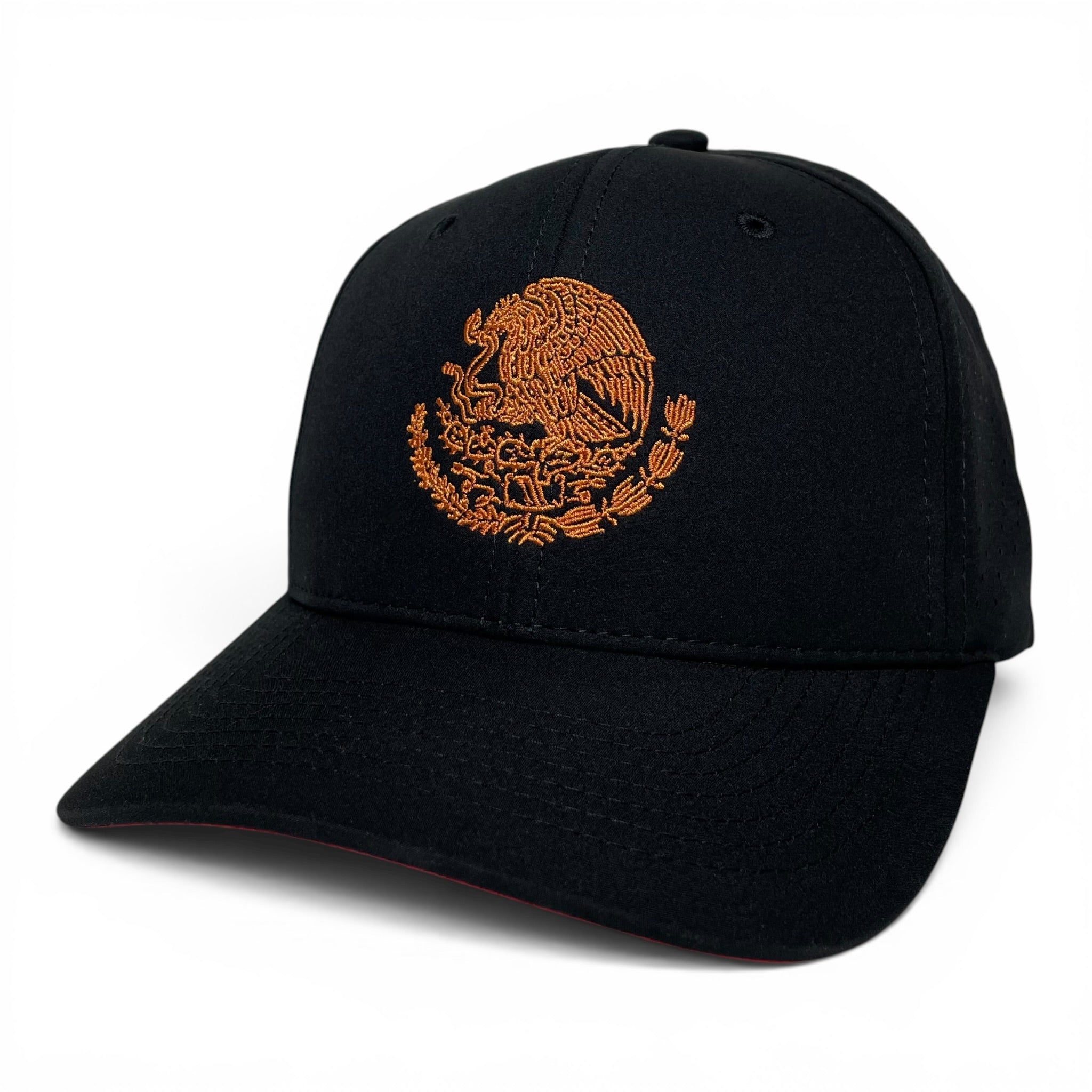 Mexico Eagle Federal Logo Snapback Hat, Black & Red, Curved Brim