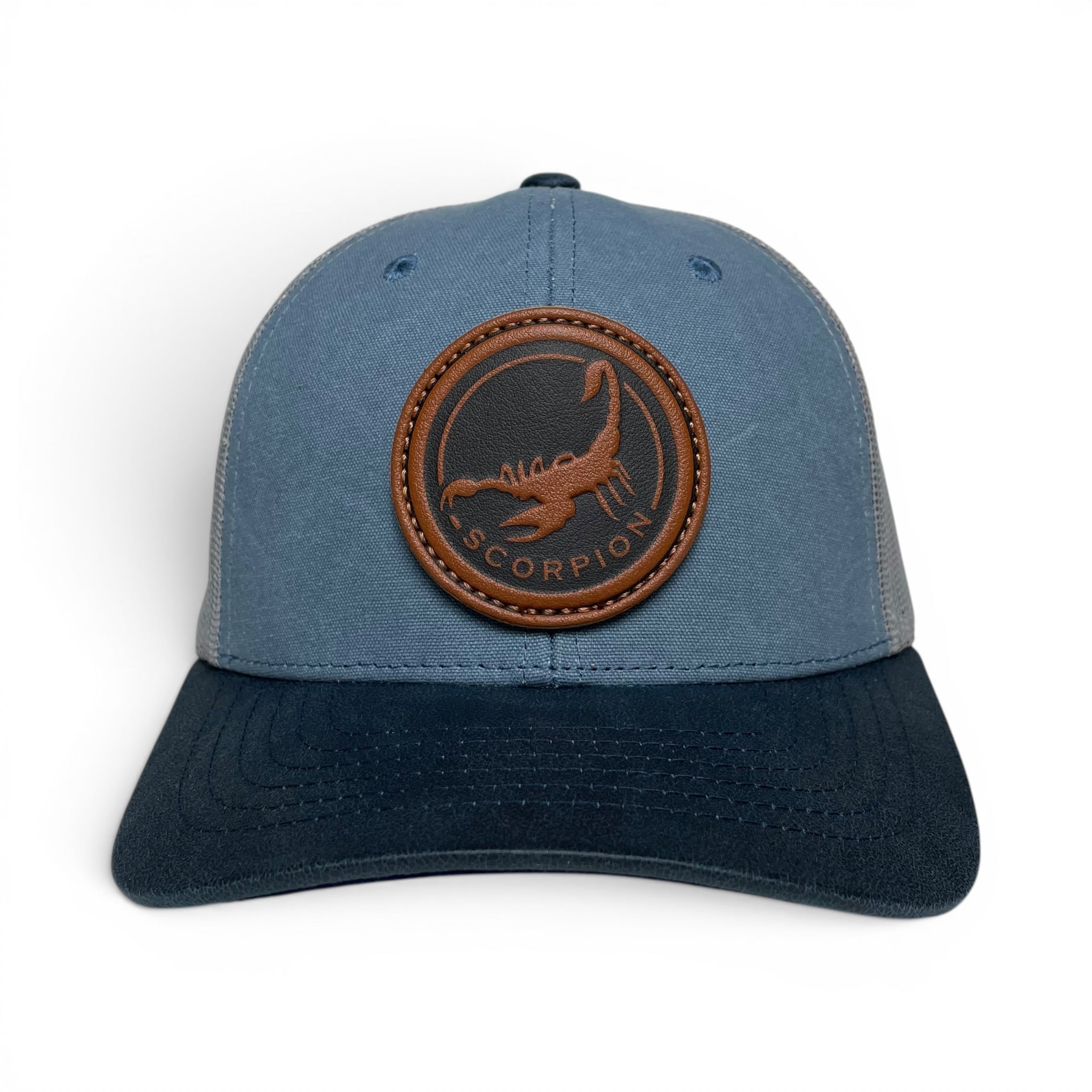 Scorpion Leather Patch Trucker Hat, Snapback, Canvas Curved Brim