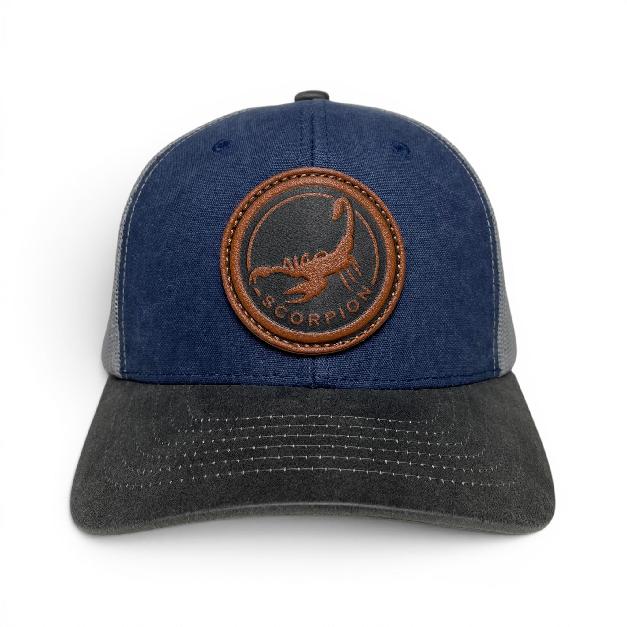 Western Scorpion Leather Patch Trucker Hat – Canvas Brim Snapback