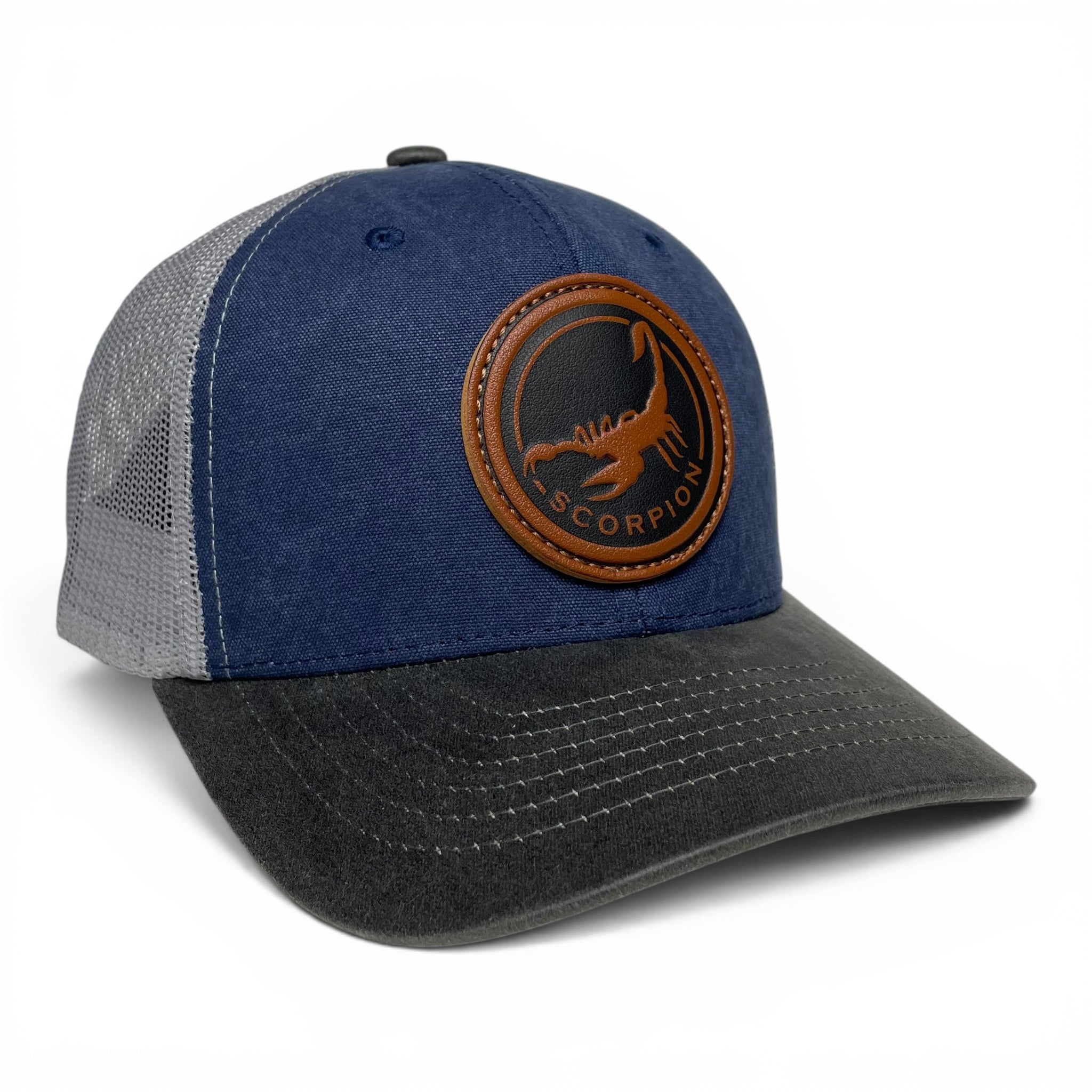 Western Scorpion Leather Patch Trucker Hat – Canvas Brim Snapback