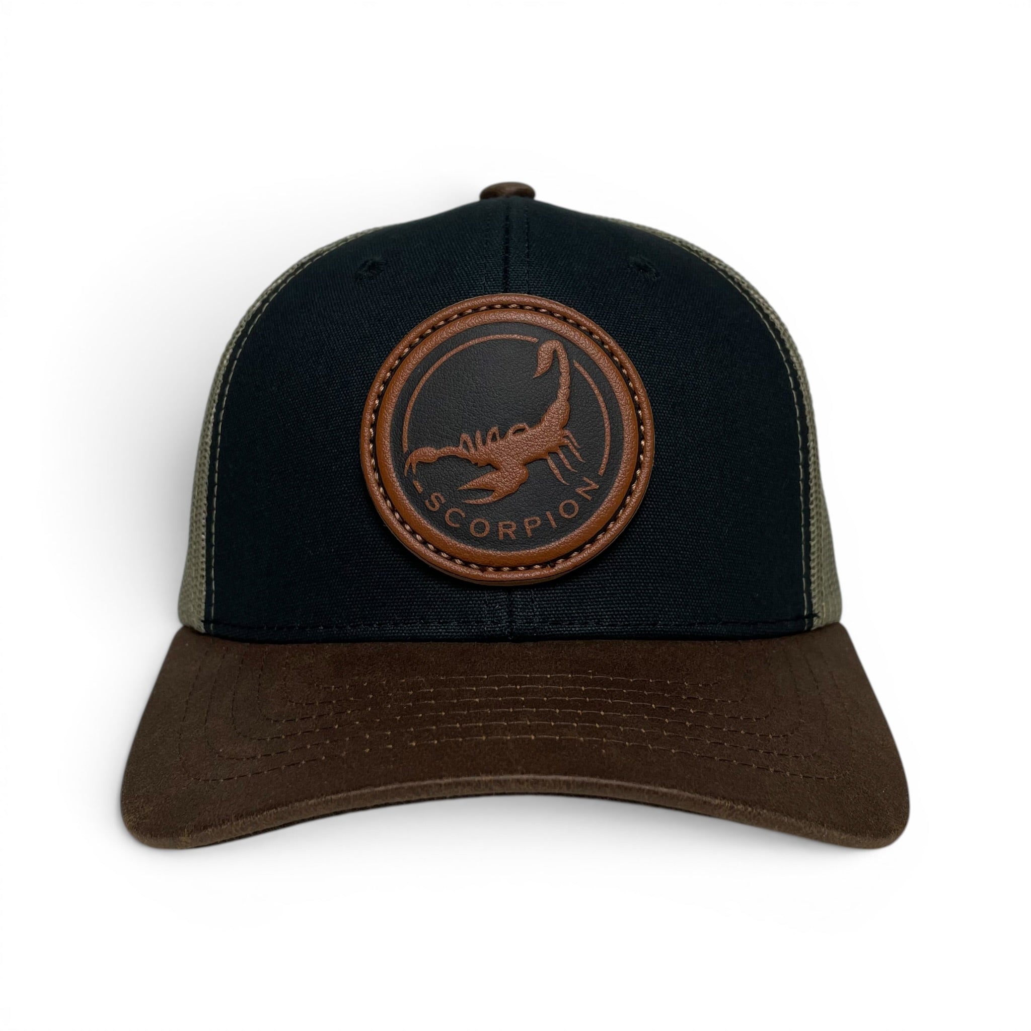 Mexican Scorpion Trucker Hat – Leather Patch, Canvas Brim, Snapback