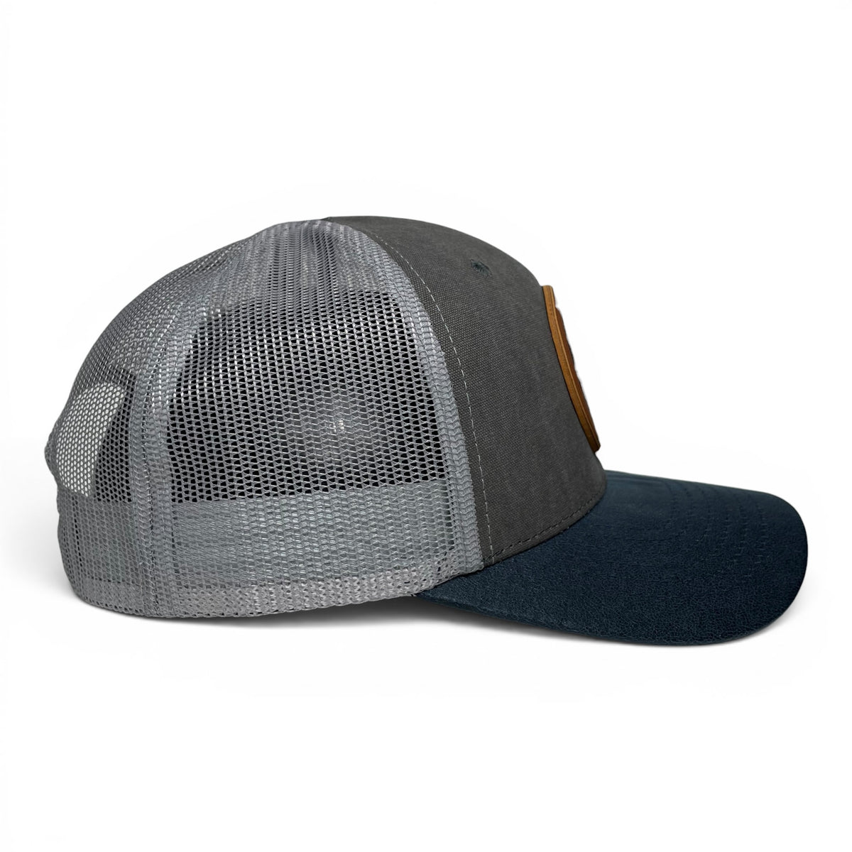Scorpion Leather Patch Trucker Hat, Curved Brim Snapback