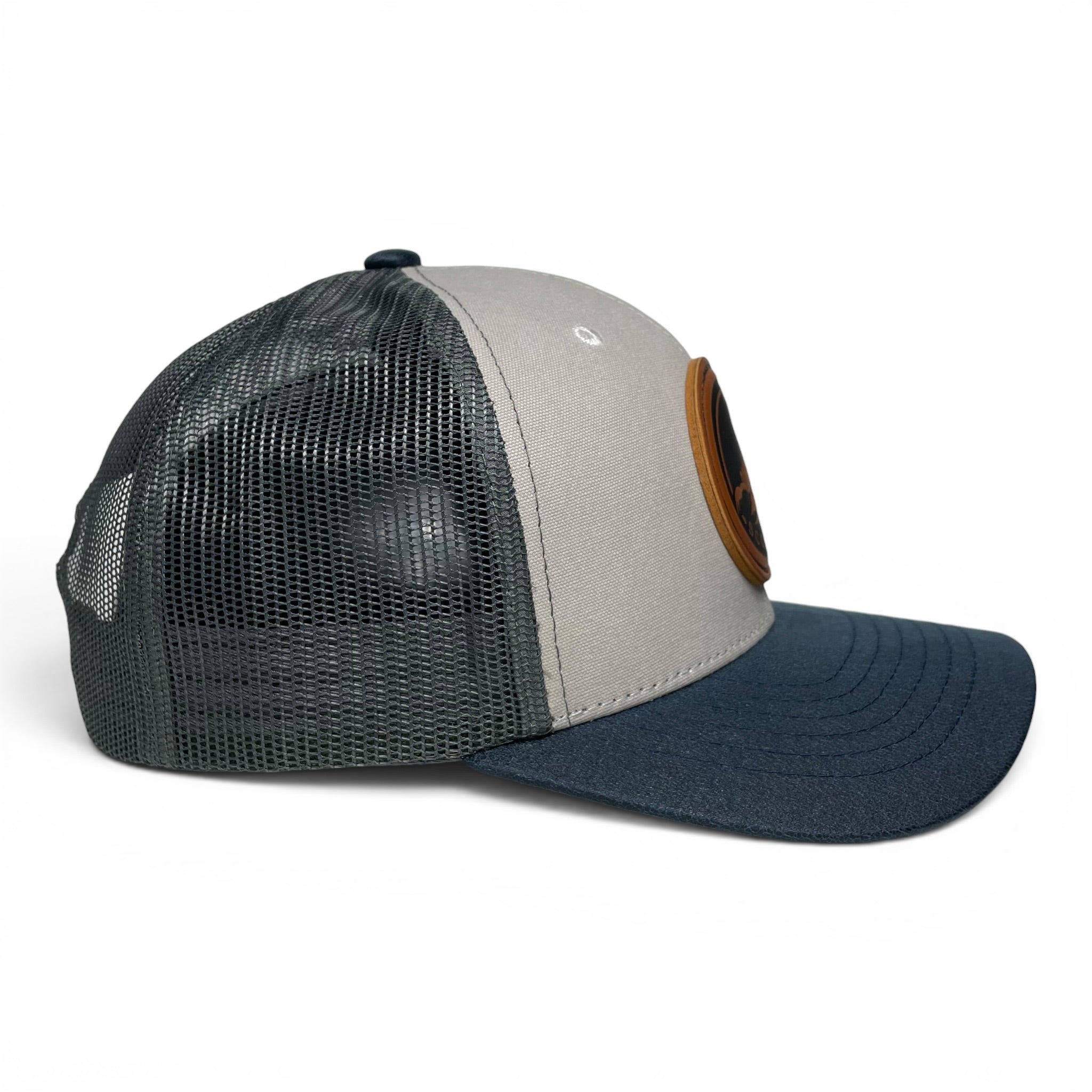 Scorpion Leather Patch Trucker Hat – Canvas Brim Snapback