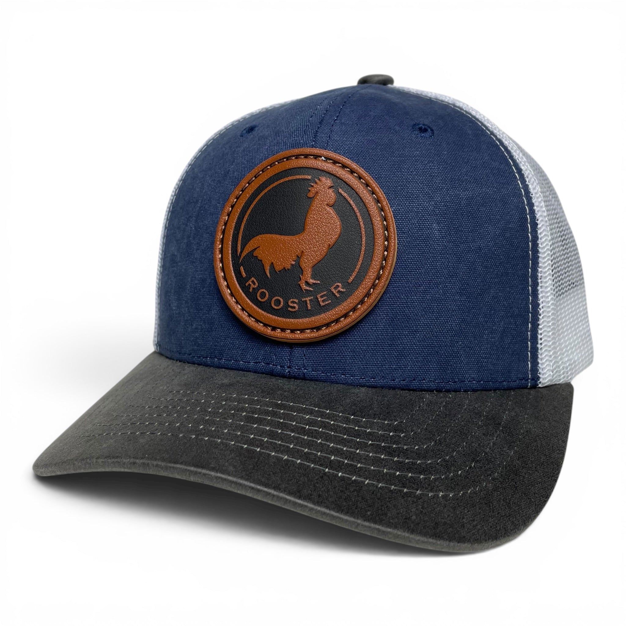Wholesale Trucker Hat Mexico Rooster Leather Patch & Canvas Brim