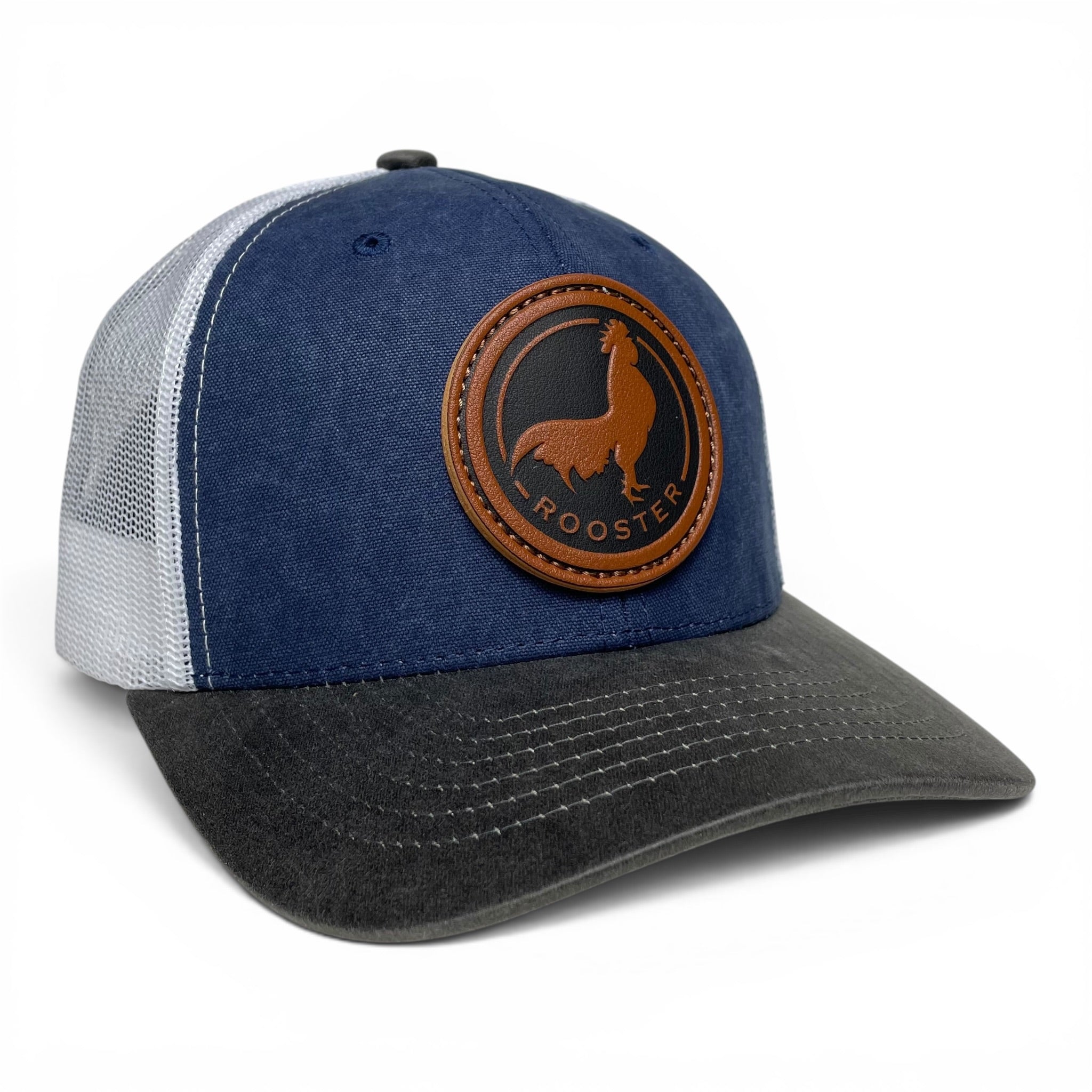 Wholesale Trucker Hat Mexico Rooster Leather Patch & Canvas Brim