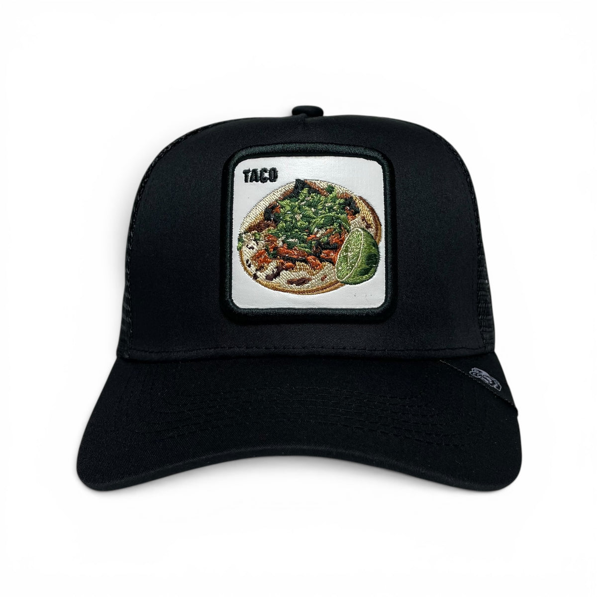 Mexican Taco Embroidered Patch Snapback Hat, Black Mesh Back, Curved Brim