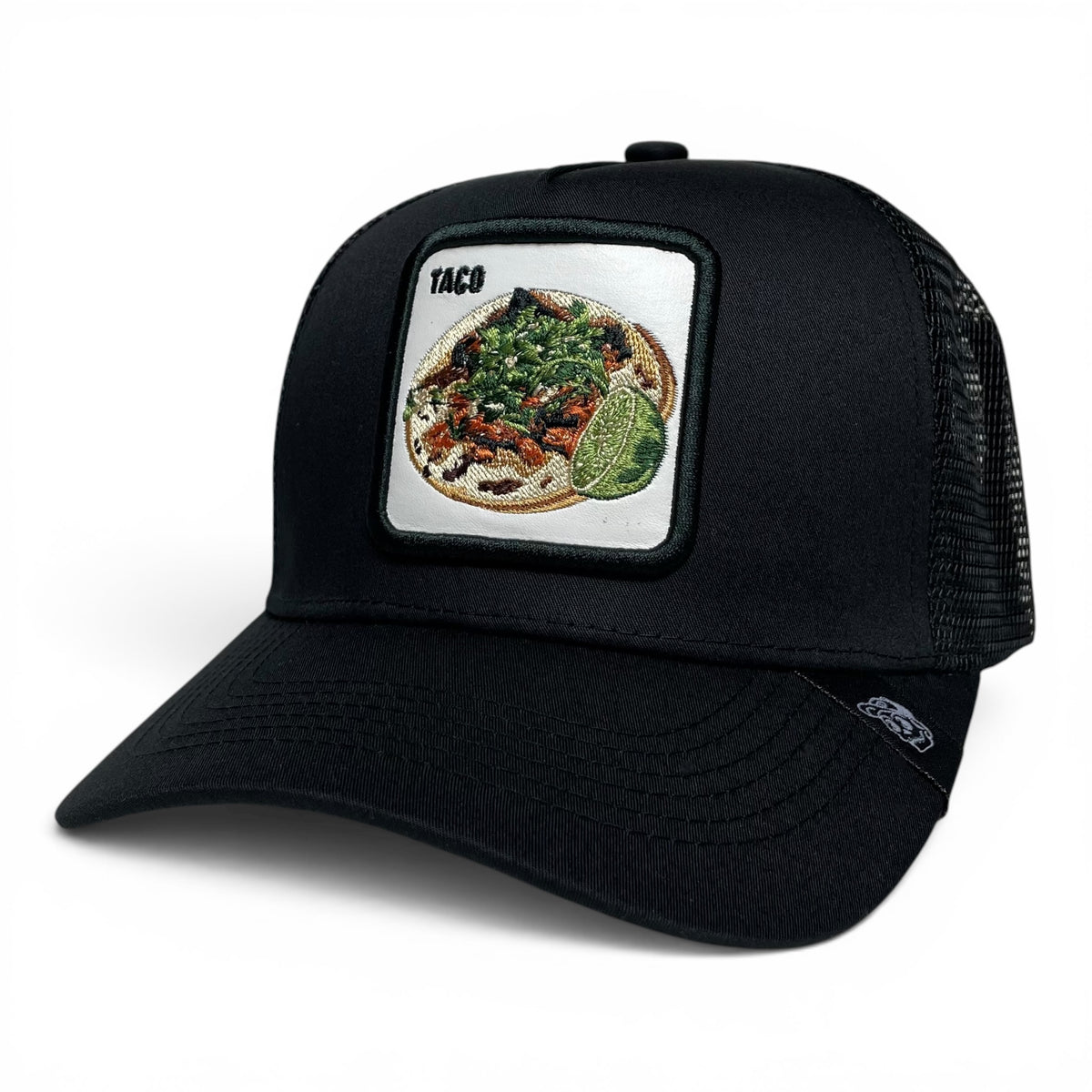 Mexican Taco Embroidered Patch Snapback Hat, Black Mesh Back, Curved Brim