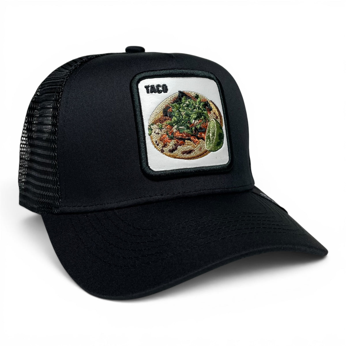 Mexican Taco Embroidered Patch Black Snapback Hat with Mesh Back
