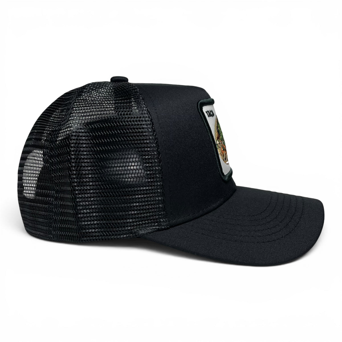 Mexican Taco Embroidered Patch Snapback Hat, Black Mesh Back, Curved Brim