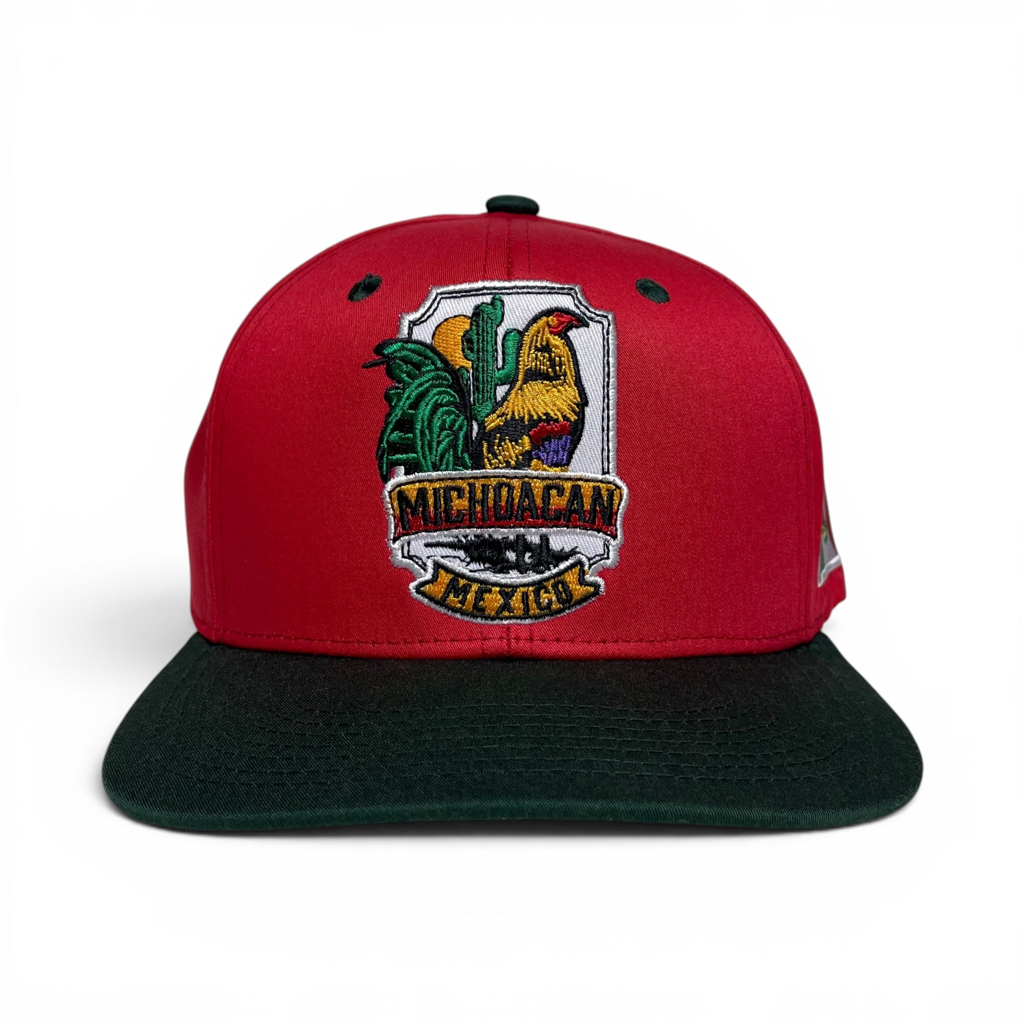 Mexico Michoacan Rooster Embroidered Snapback Baseball Cap, Red