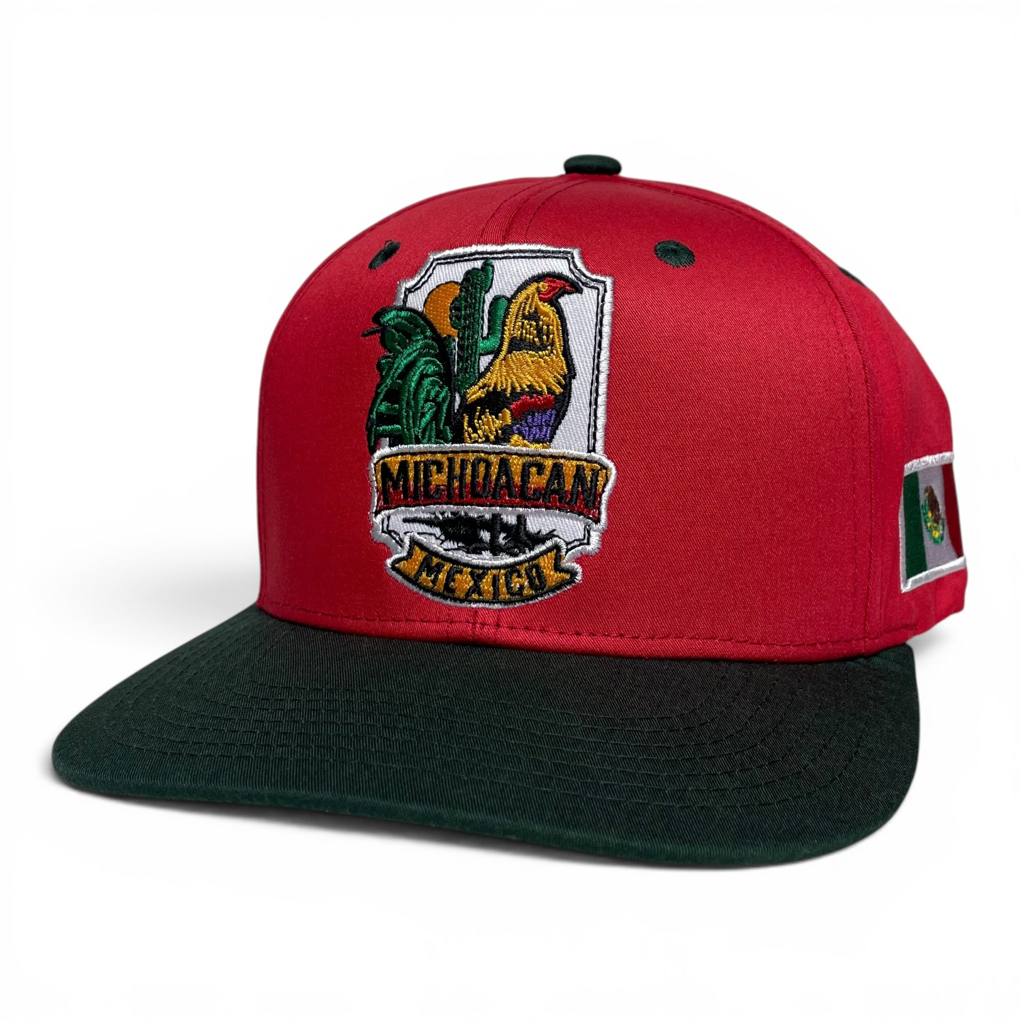 Mexico Michoacan Rooster Embroidered Snapback Baseball Cap, Red