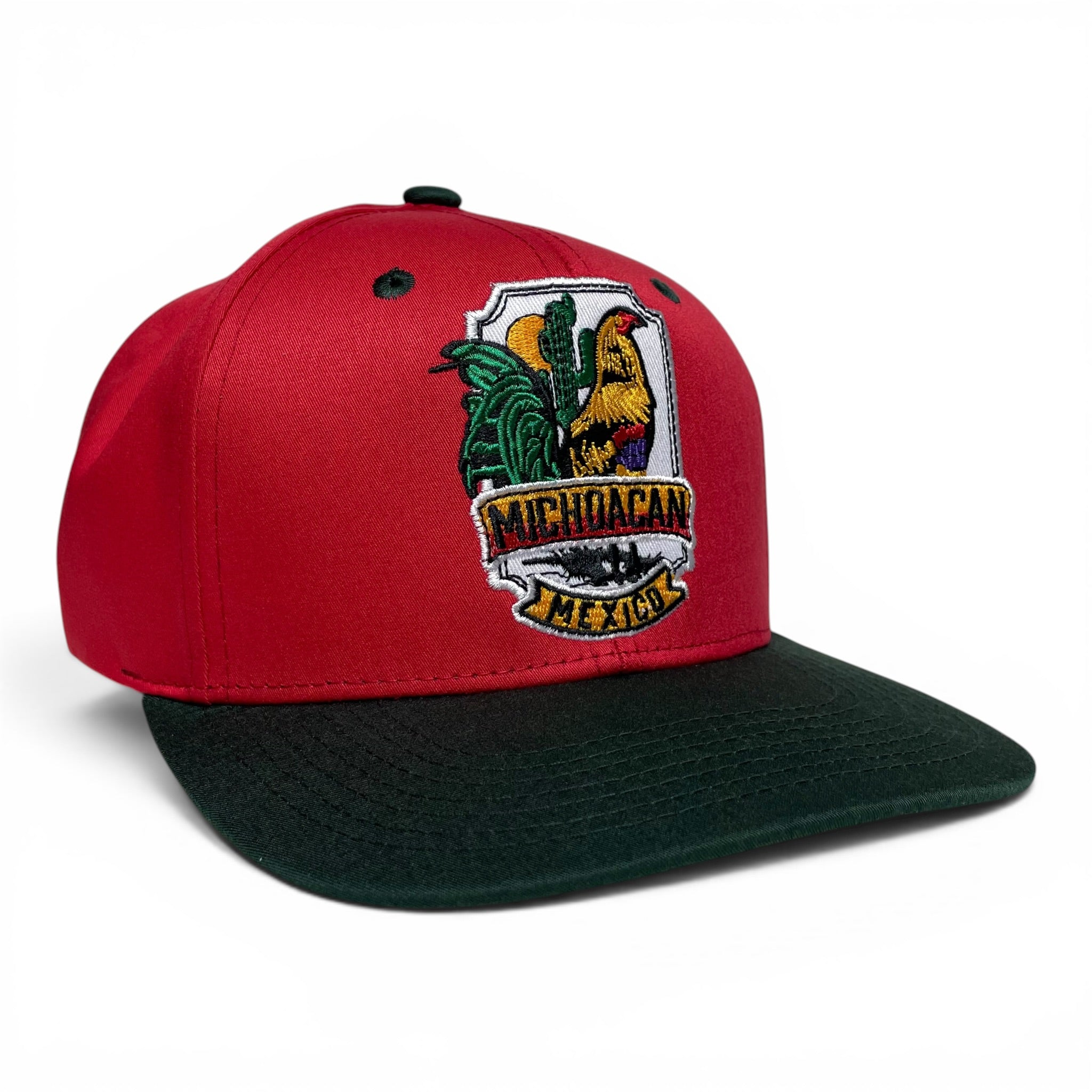 Mexico Michoacan Rooster Embroidered Snapback Baseball Cap, Red