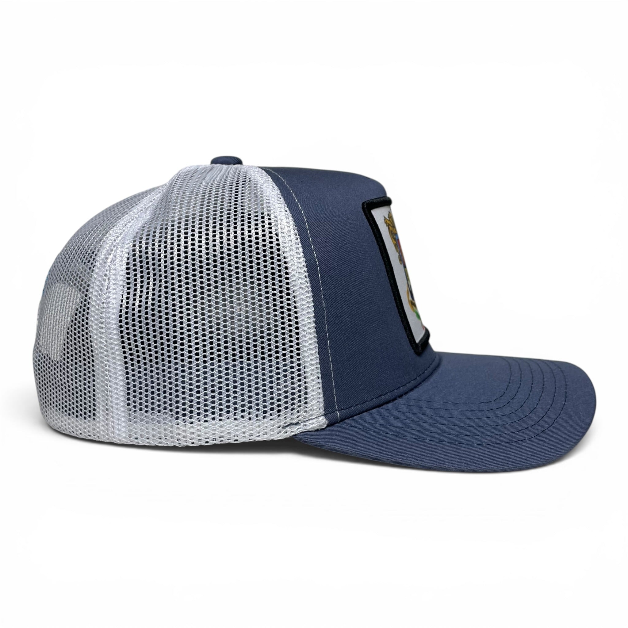 Mexico Michoacan Patch Trucker Hat, Blue Snapback Mesh Back
