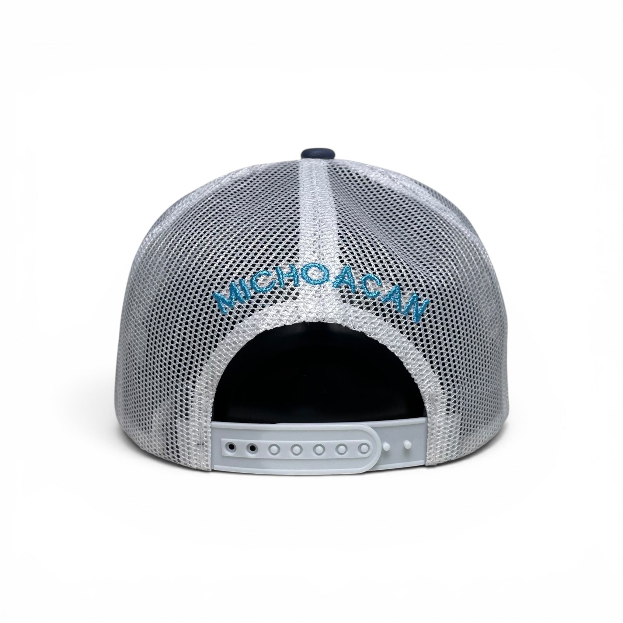 Mexico Michoacan Patch Trucker Hat, Blue Snapback Mesh Back