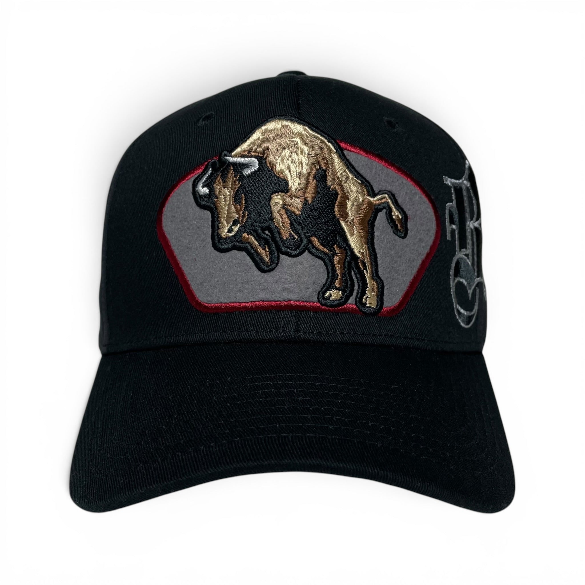 Bull Embroidered Western Rodeo Style Snapback Cap Black
