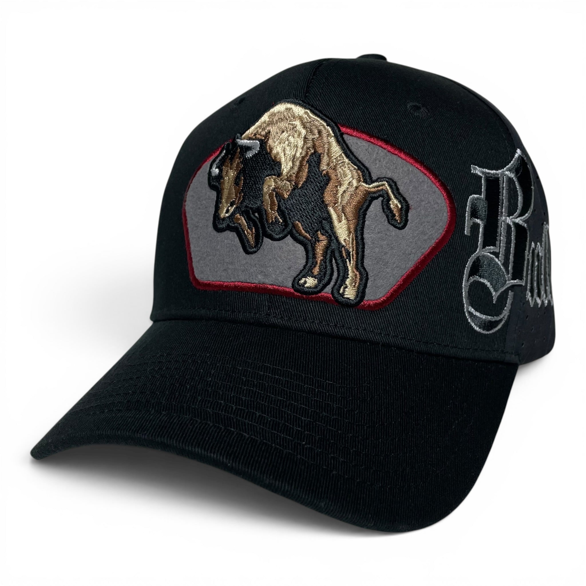 Bull Embroidered Western Rodeo Style Snapback Cap Black