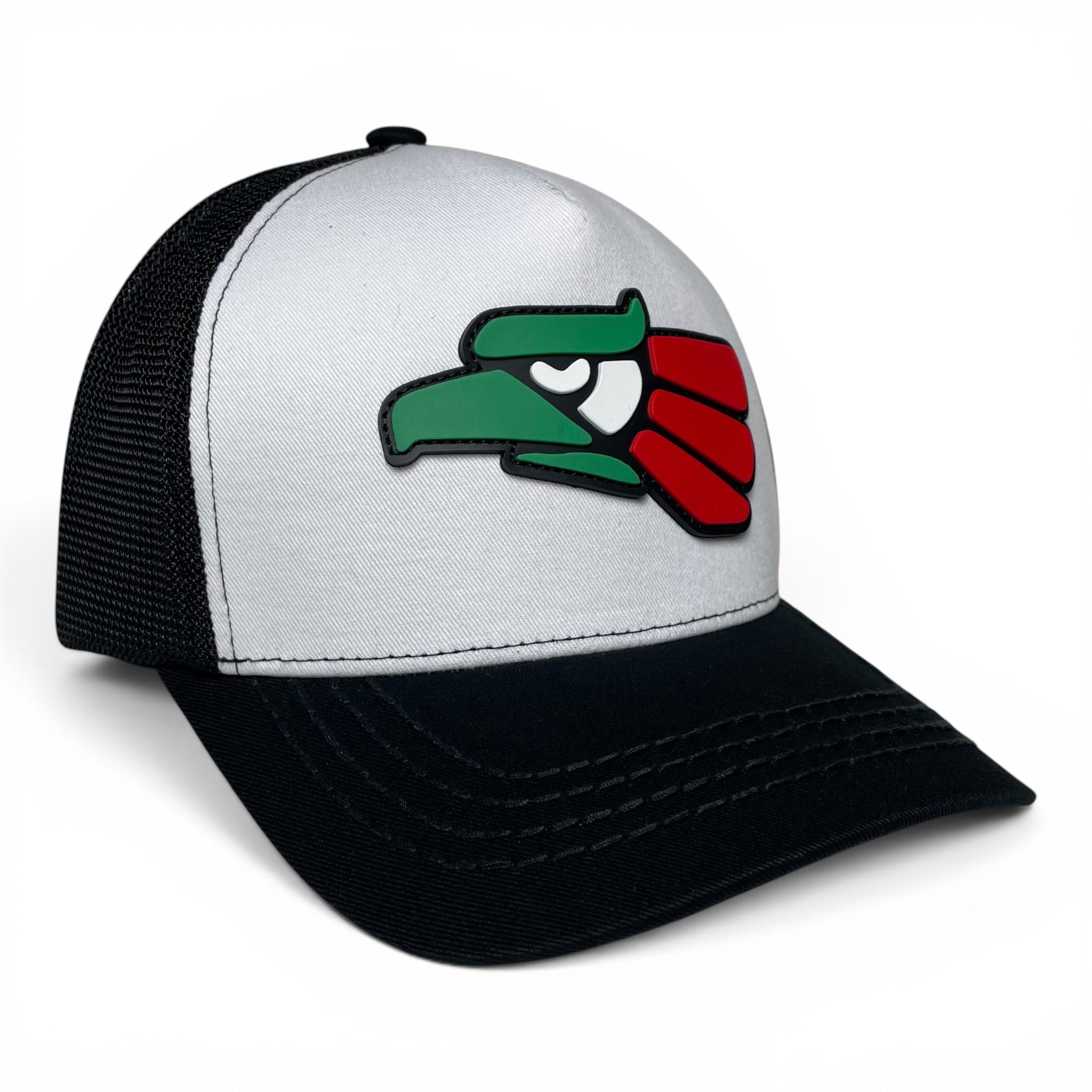 Hecho en Mexico PVC Eagle Patch Mesh Back Baseball Cap – White/Black