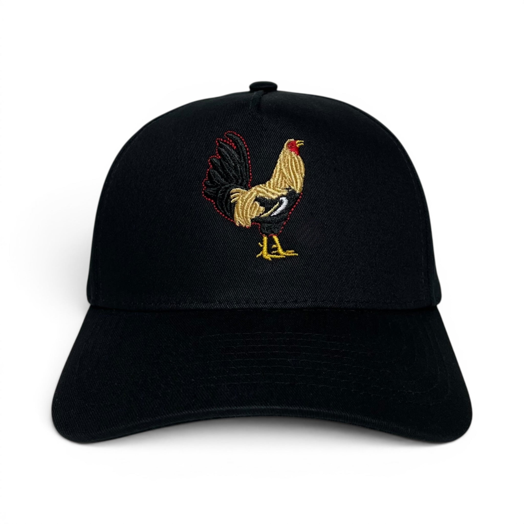 Rooster Embroidered Black Adjustable Curved Baseball Cap