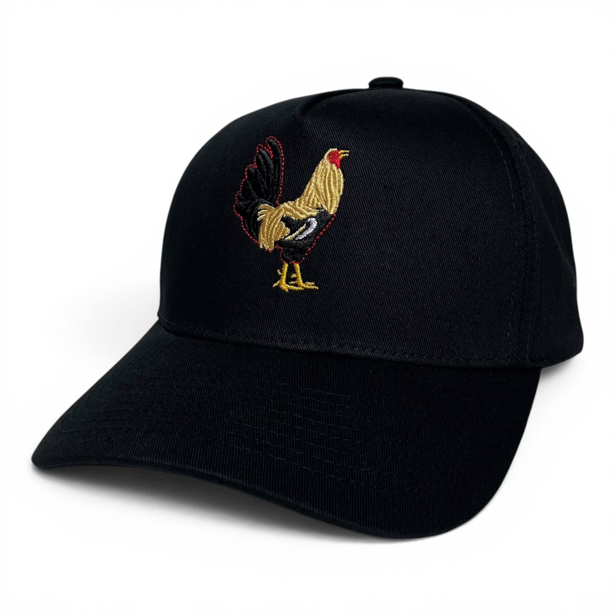Rooster Embroidered Black Adjustable Curved Baseball Cap