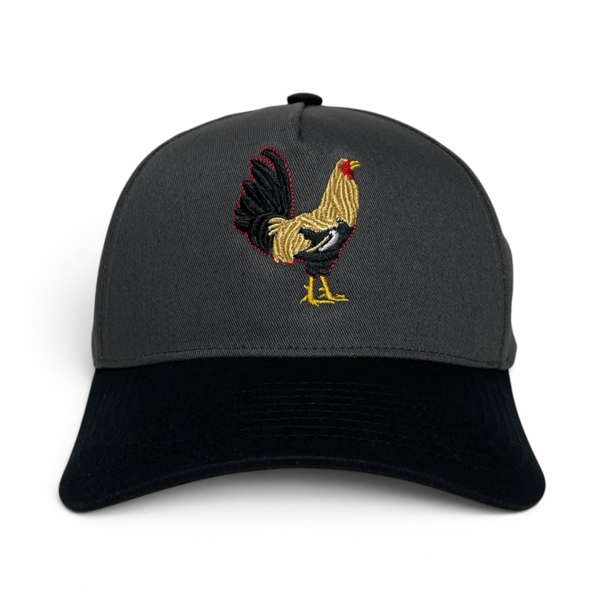 Rooster Embroidered Dark Gray and Black Adjustable Curved Baseball Cap