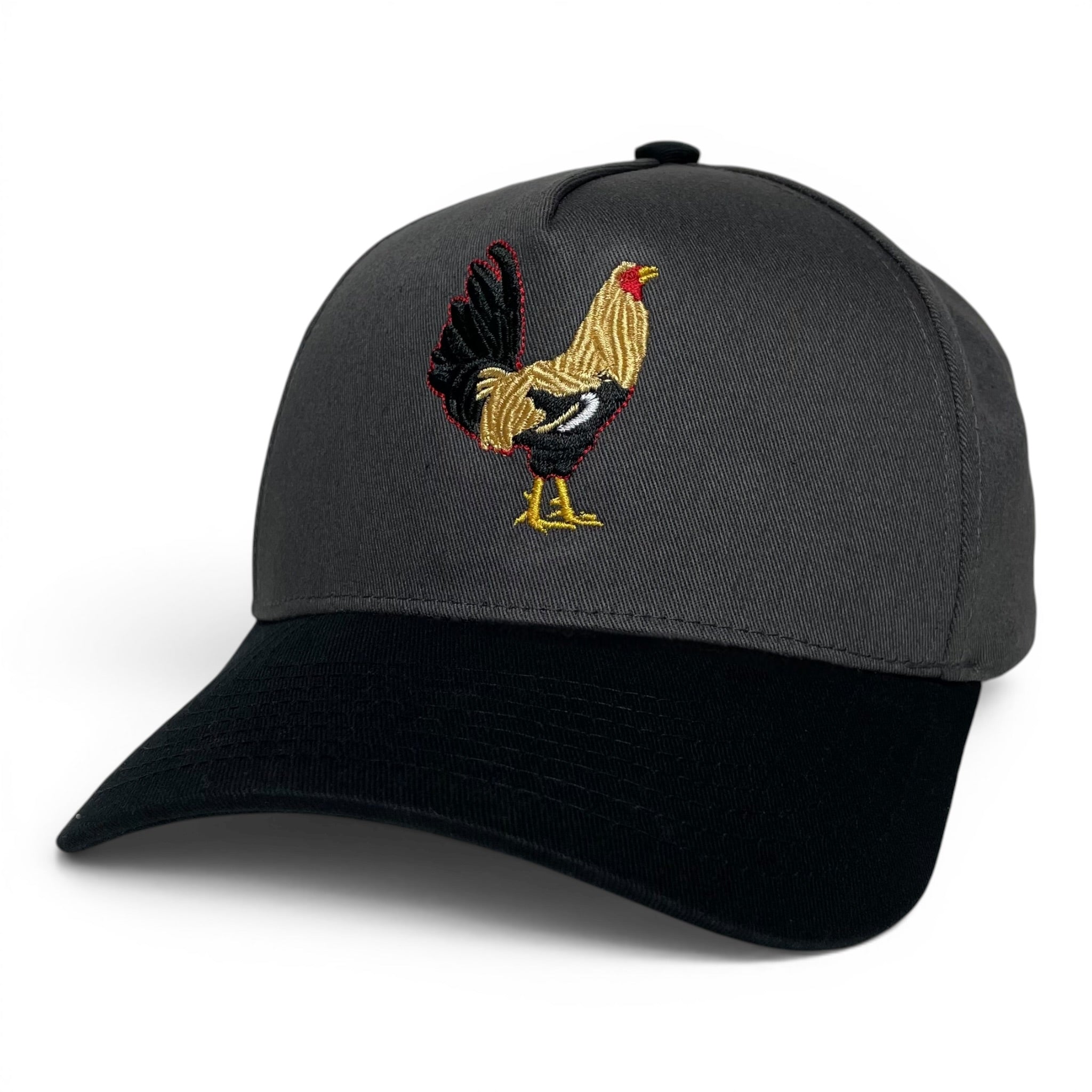 Rooster Embroidered Dark Gray and Black Adjustable Curved Baseball Cap